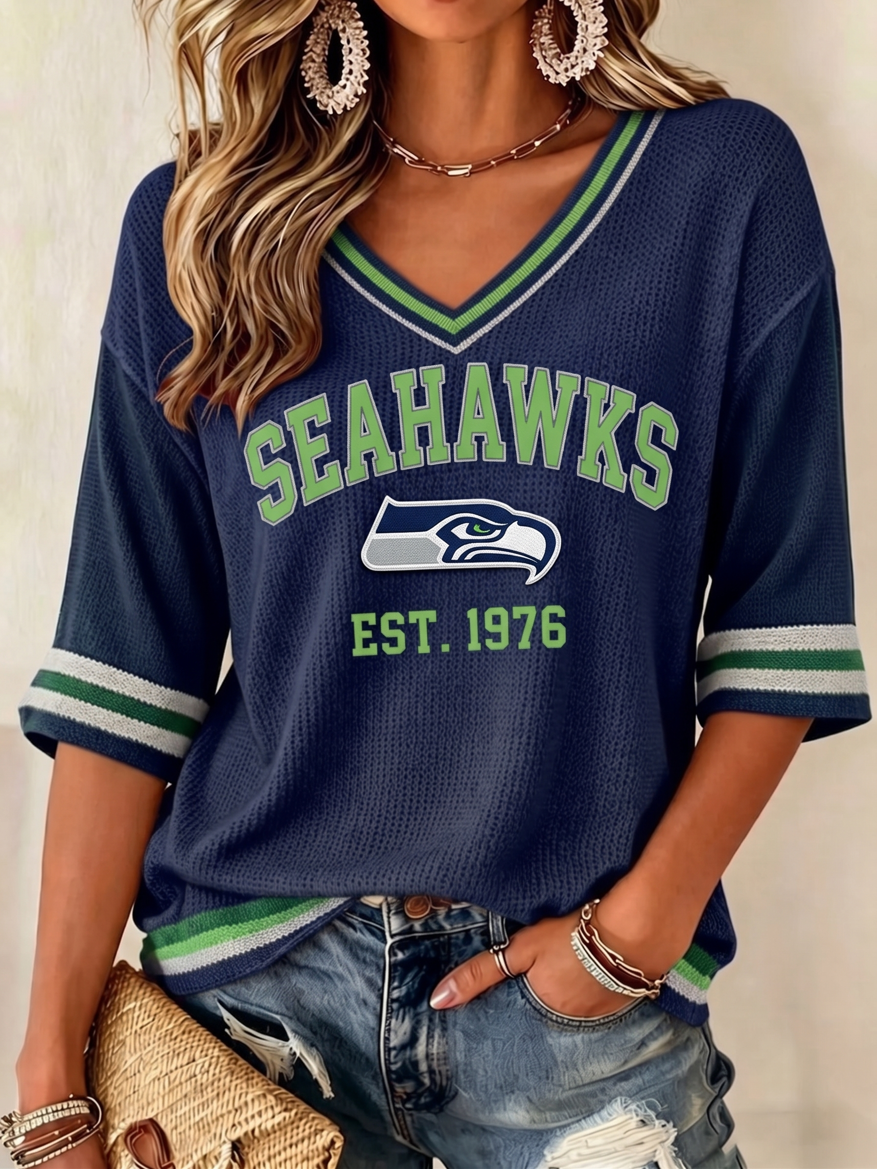 Women's Football   V-Neck Sporty Graphic Top