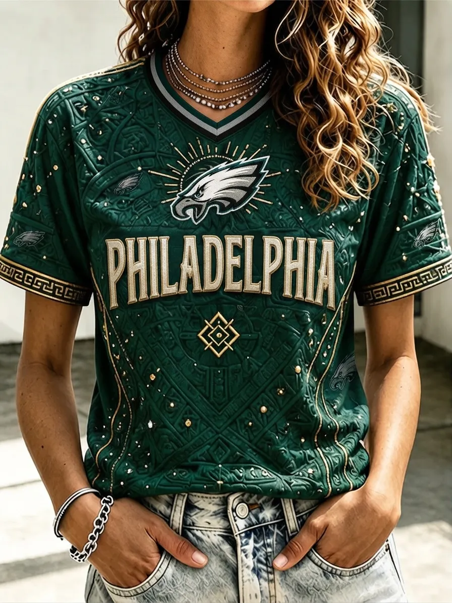 Women's Philadelphia Eagles Vintage V-Neck Tee