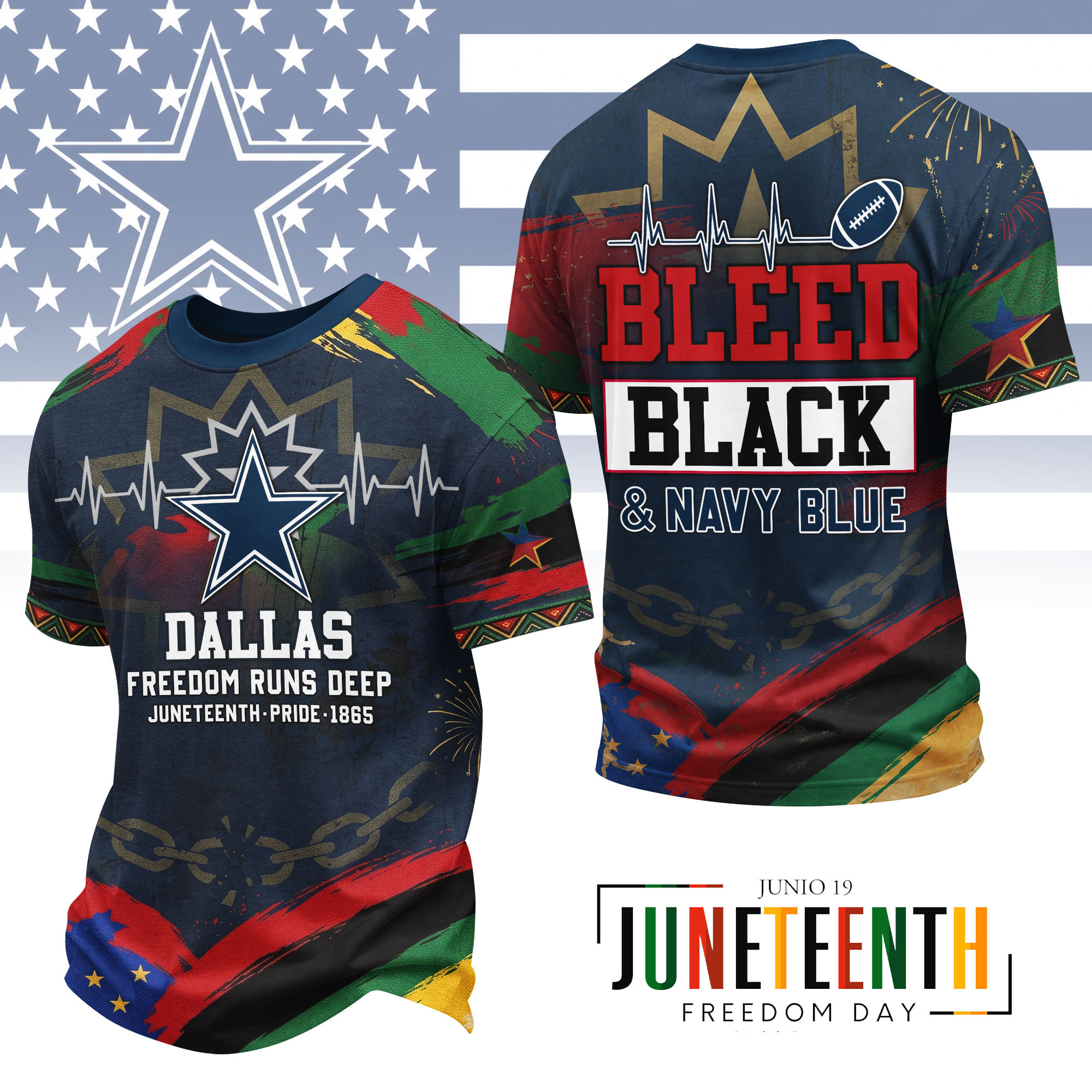 Dallas Cowboys | Premium NFL Juneteenth Freedom Runs Deep 3D Shirt HY