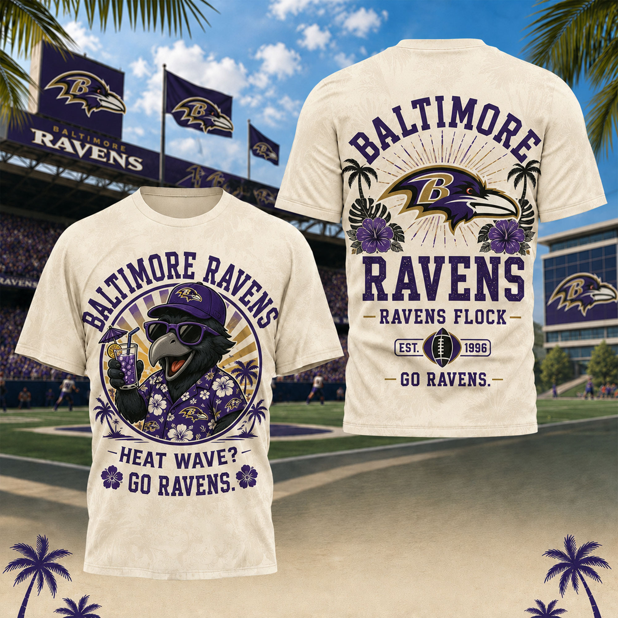 Baltimore Ravens | Premium NFL Beach Vibes 3D Shirt TD