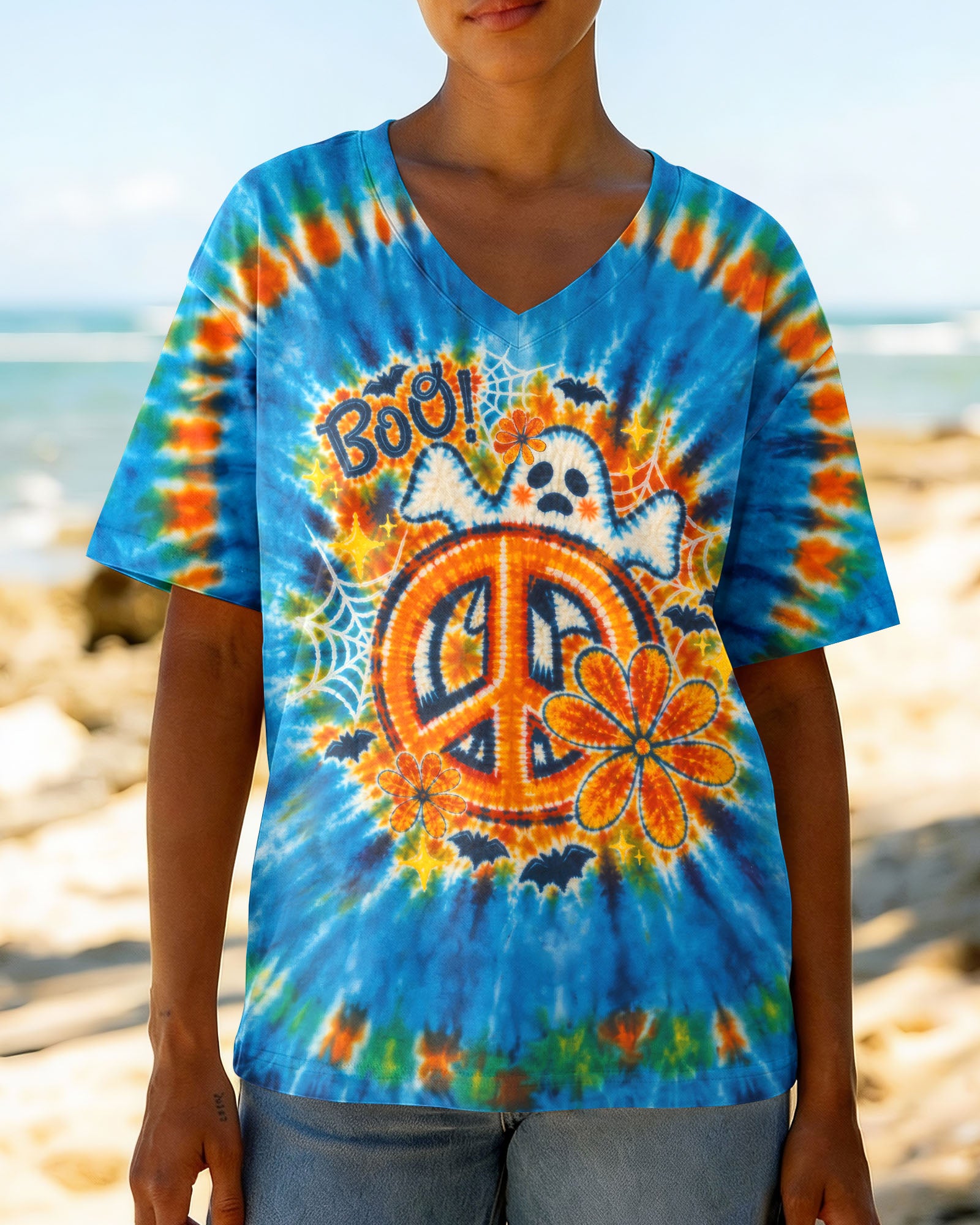 HEY BOO HIPPIE GHOST HALLOWEEN ALL OVER PRINT