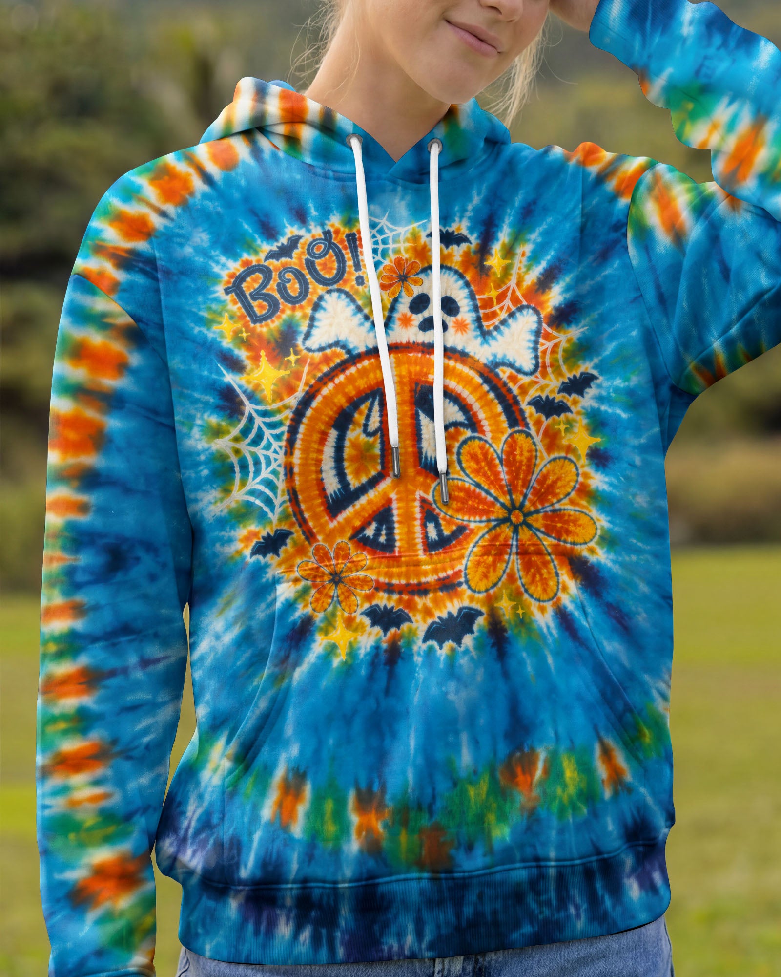 HEY BOO HIPPIE GHOST HALLOWEEN ALL OVER PRINT