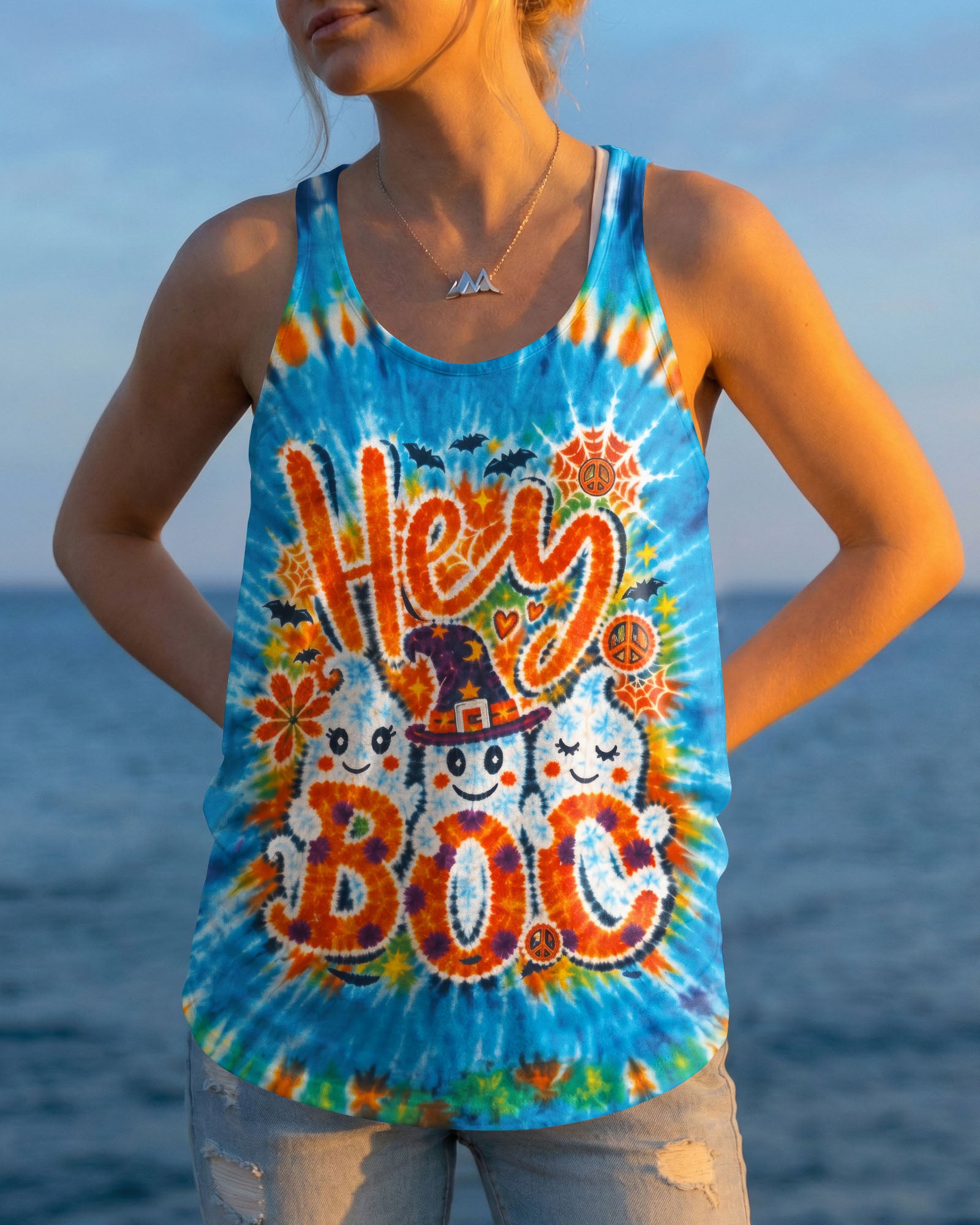 HEY BOO HIPPIE GHOST HALLOWEEN ALL OVER PRINT