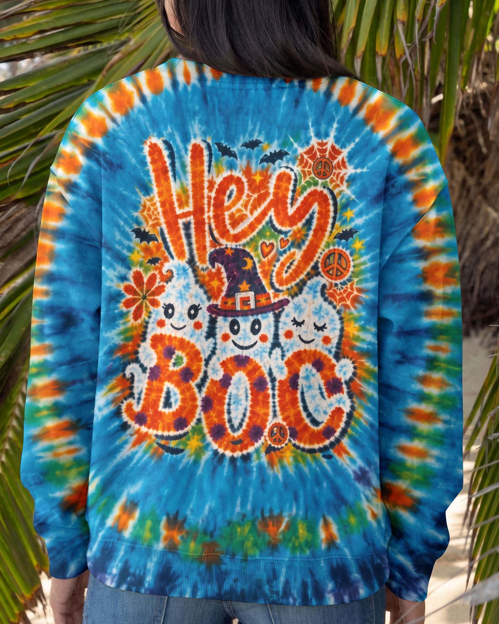 HEY BOO HIPPIE GHOST HALLOWEEN ALL OVER PRINT