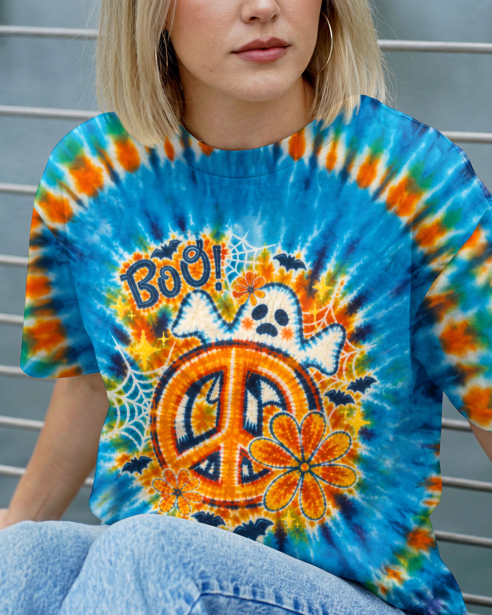 HEY BOO HIPPIE GHOST HALLOWEEN ALL OVER PRINT