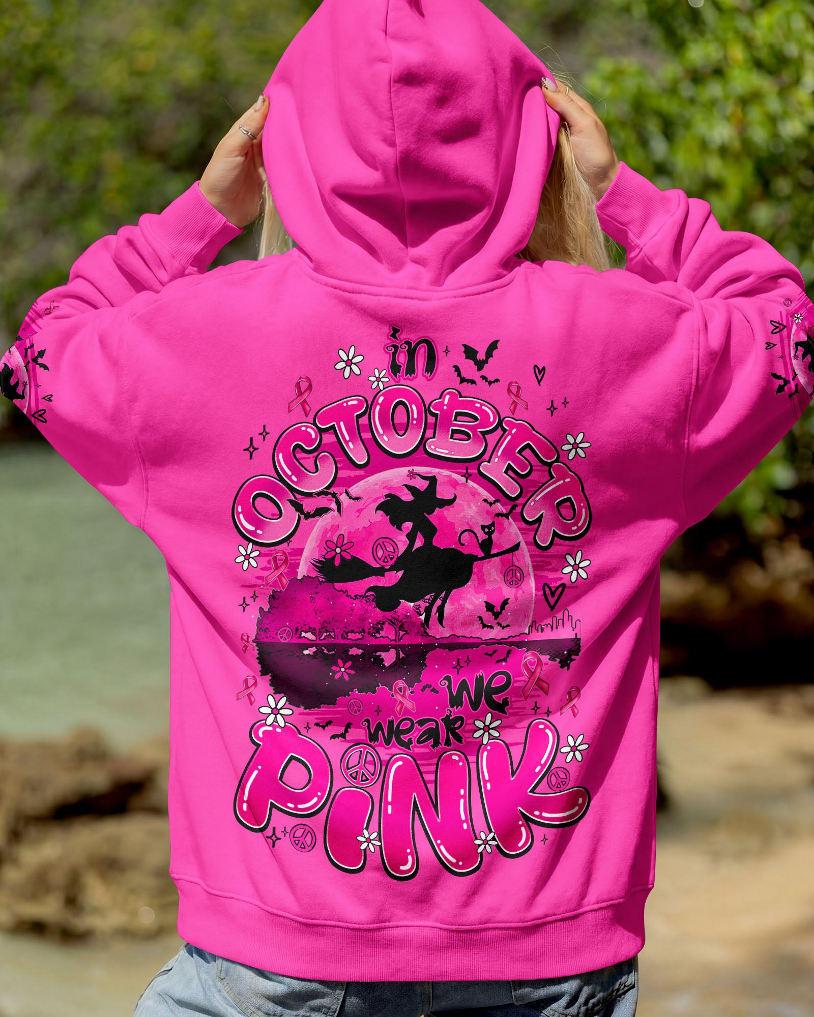IN OCTOBER WE WEAR PINK HALLOWEEN BREAST CANCER AWARENESS ALL OVER PRINT