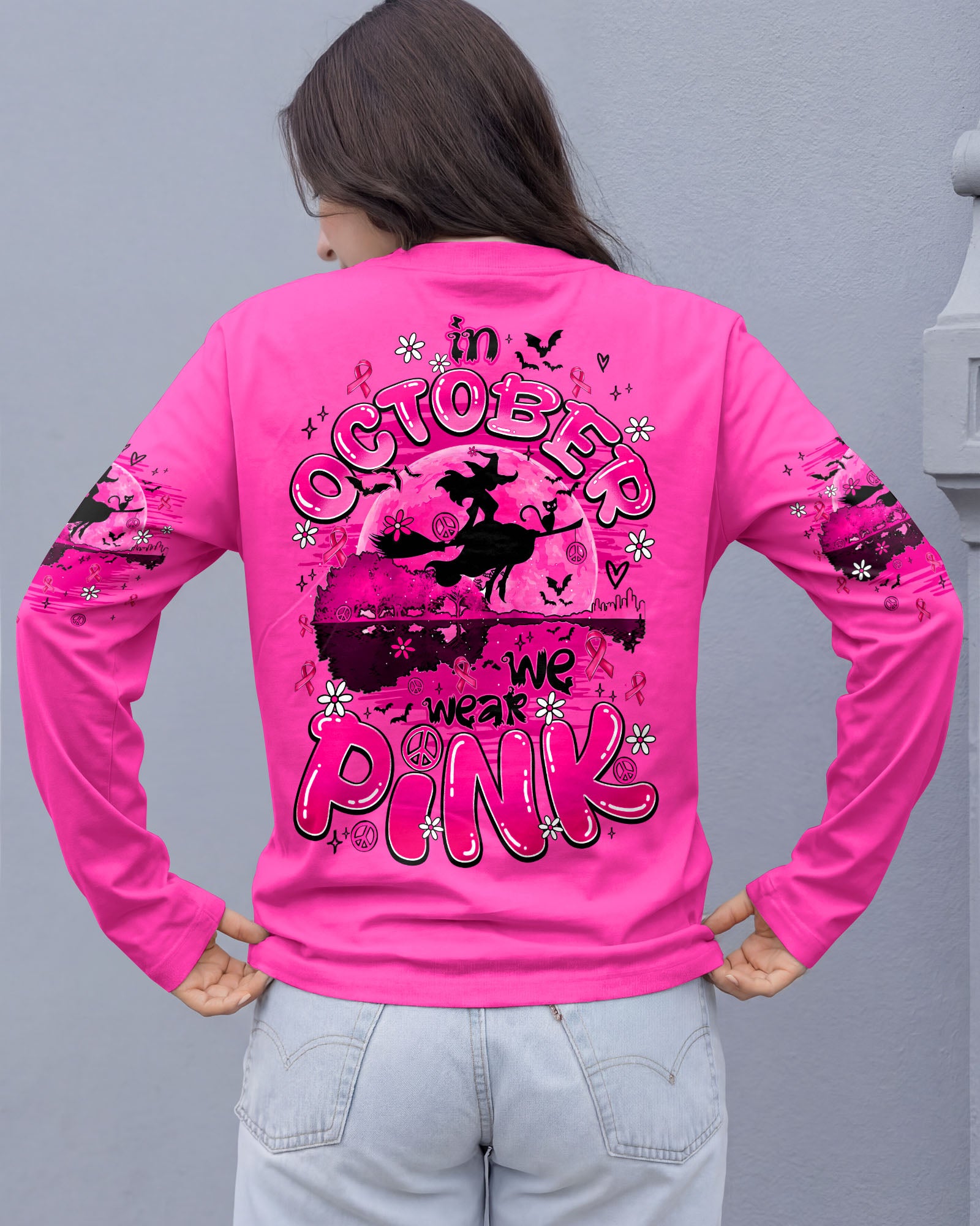 IN OCTOBER WE WEAR PINK HALLOWEEN BREAST CANCER AWARENESS ALL OVER PRINT
