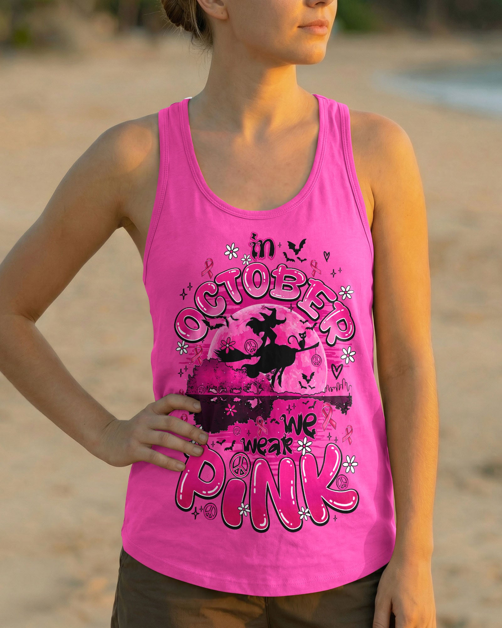 IN OCTOBER WE WEAR PINK HALLOWEEN BREAST CANCER AWARENESS ALL OVER PRINT