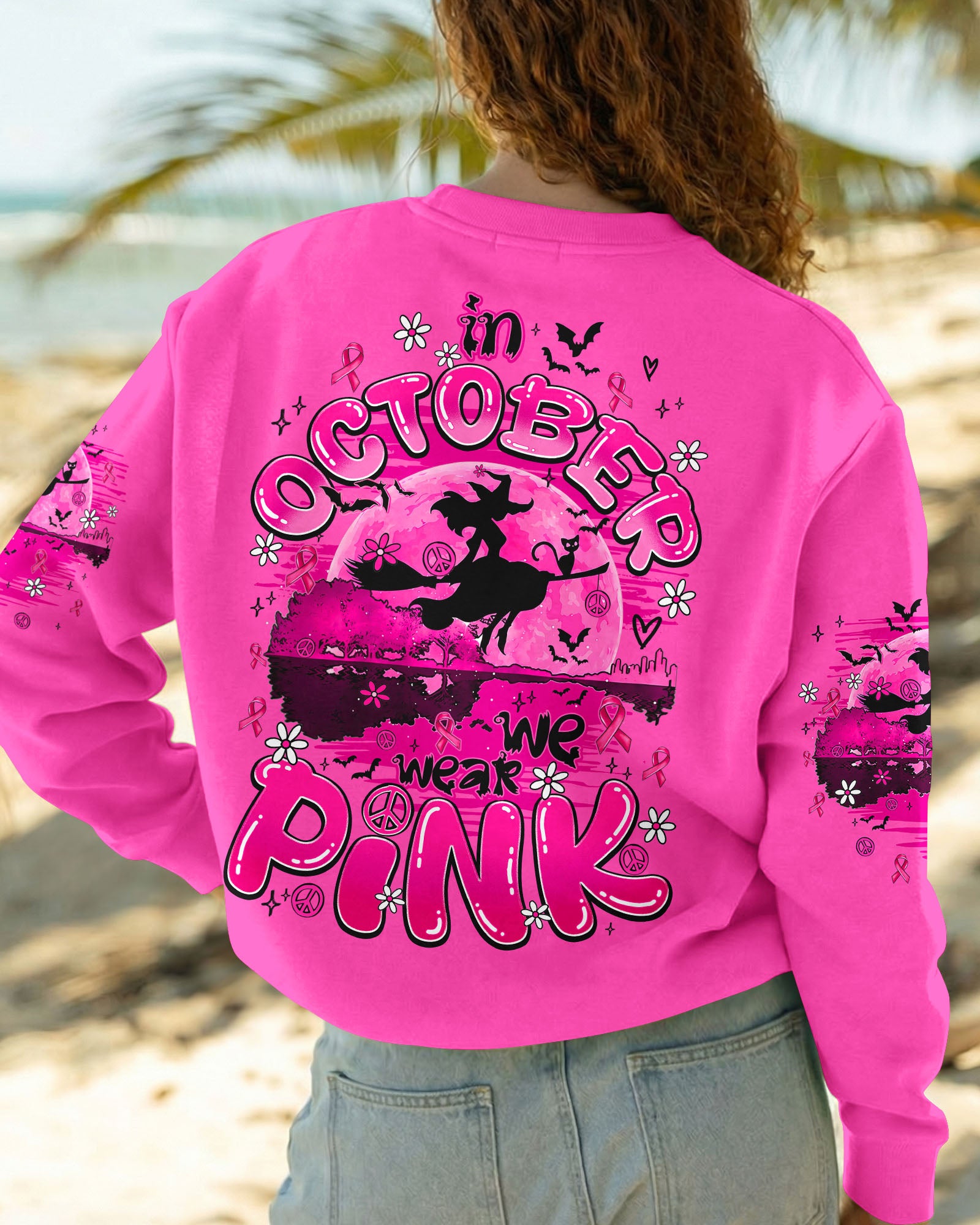 IN OCTOBER WE WEAR PINK HALLOWEEN BREAST CANCER AWARENESS ALL OVER PRINT