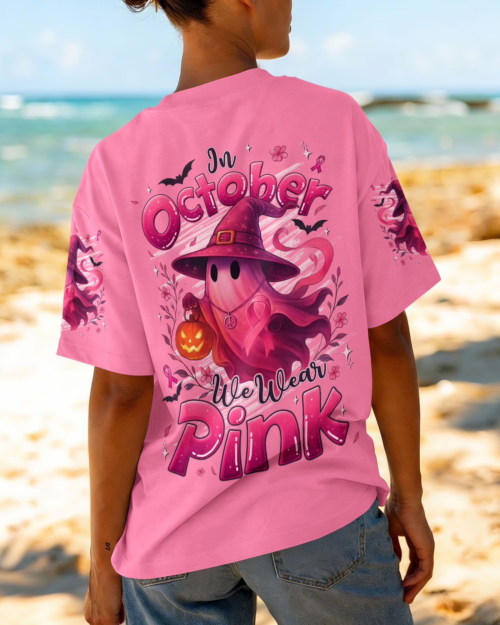 IN OCTOBER WE WEAR PINK HALLOWEEN BOO BREAST CANCER AWARENESS ALL OVER PRINT