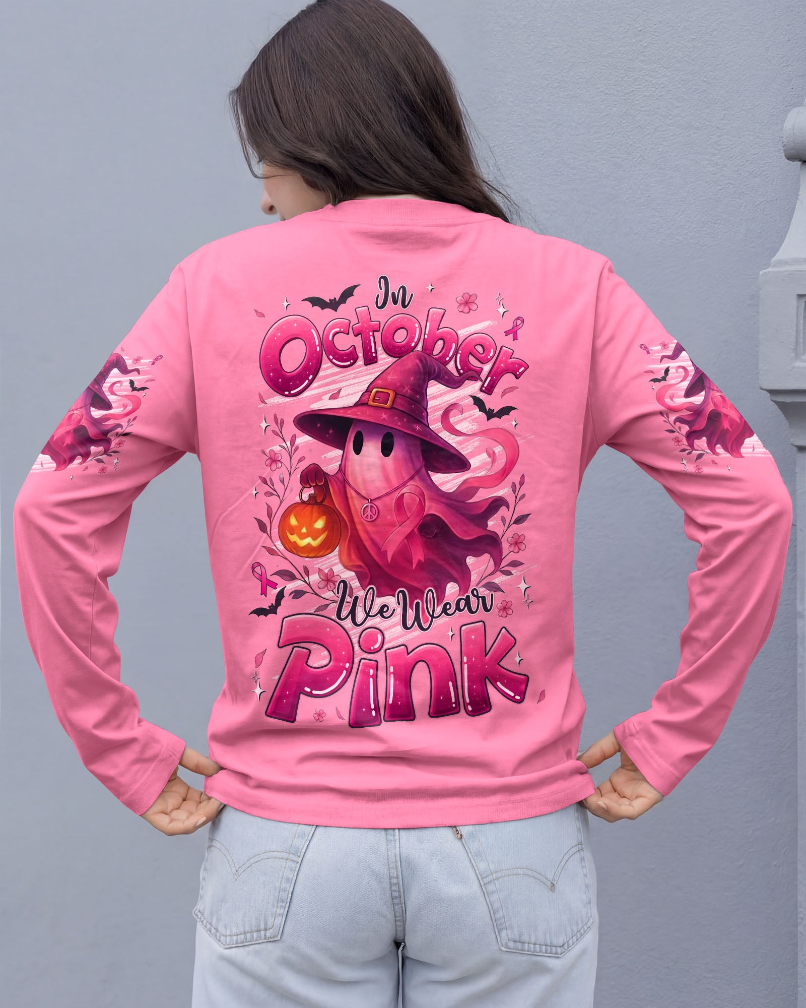 IN OCTOBER WE WEAR PINK HALLOWEEN BOO BREAST CANCER AWARENESS ALL OVER PRINT