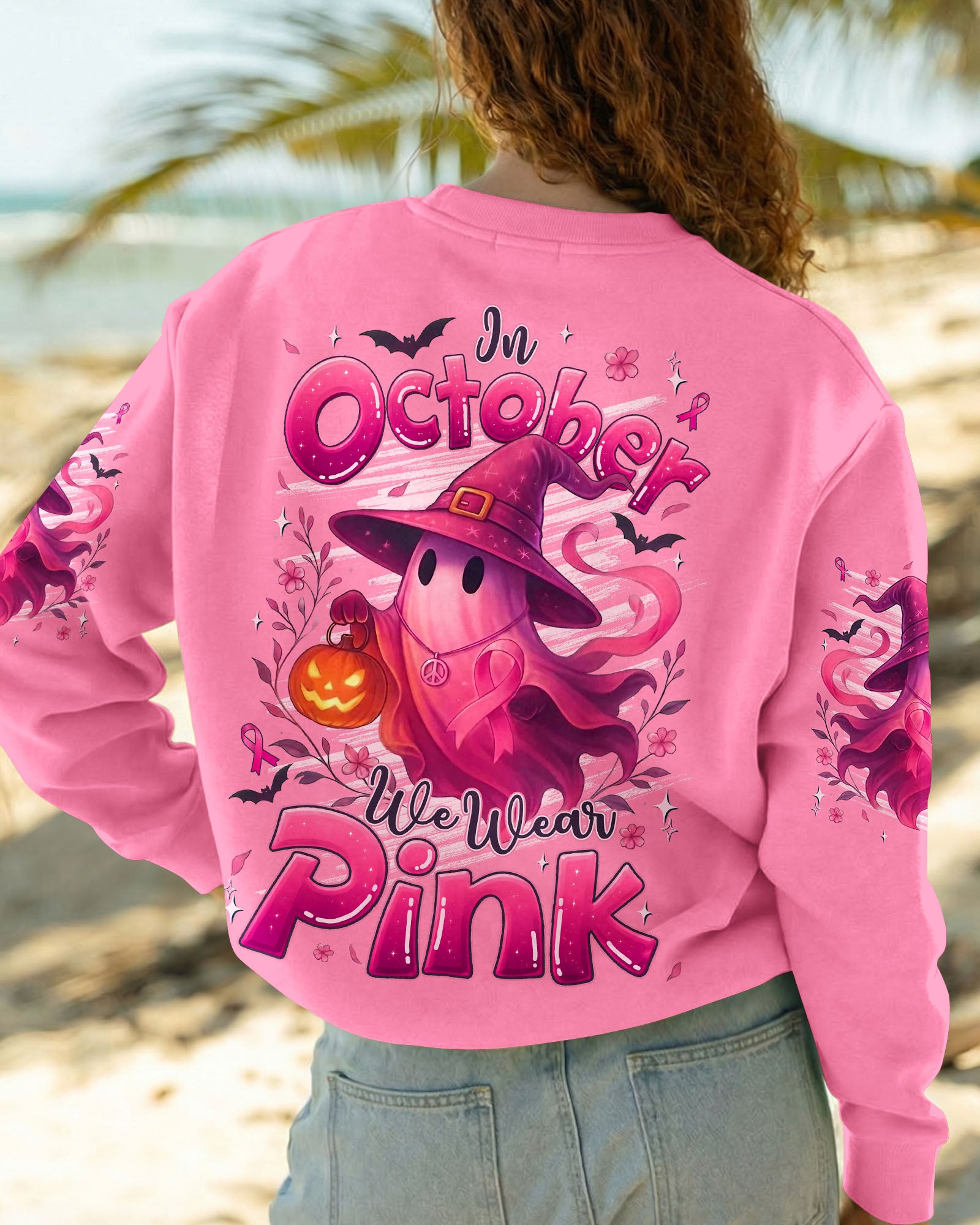 IN OCTOBER WE WEAR PINK HALLOWEEN BOO BREAST CANCER AWARENESS ALL OVER PRINT