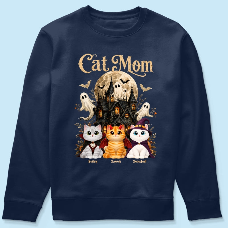Halloween Haunted House Cat Mom Cute Cats - Personalized Shirt - Halloween Gift For Cat Lovers