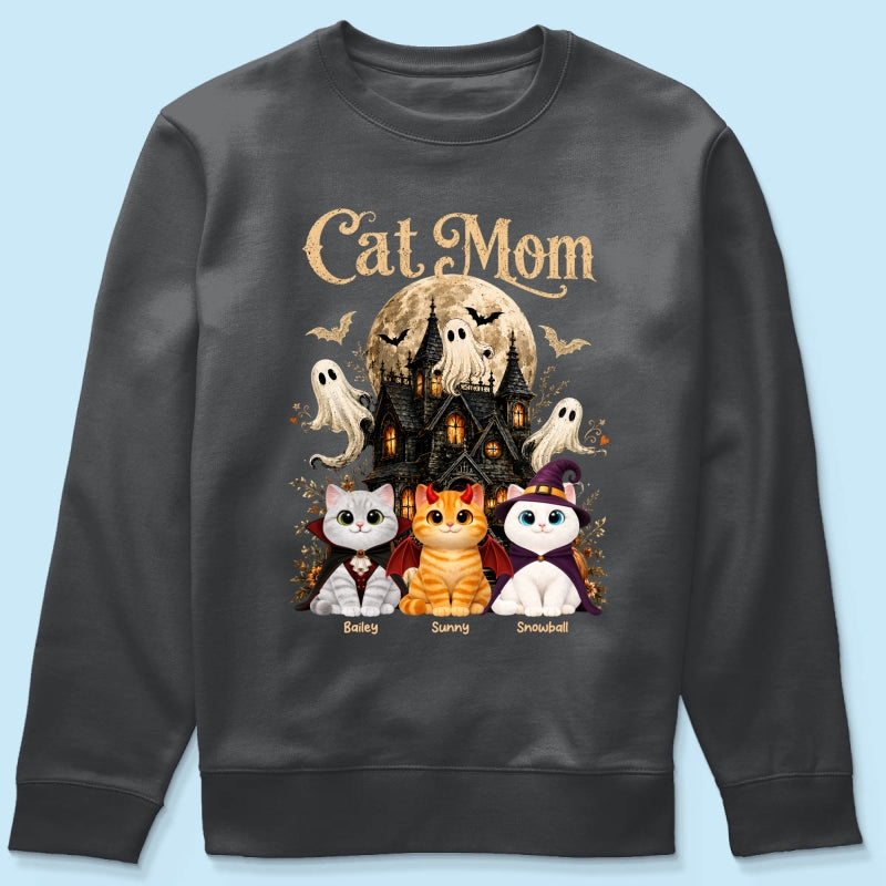 Halloween Haunted House Cat Mom Cute Cats - Personalized Shirt - Halloween Gift For Cat Lovers