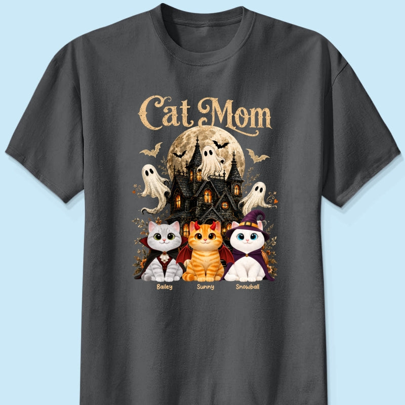 Halloween Haunted House Cat Mom Cute Cats - Personalized Shirt - Halloween Gift For Cat Lovers