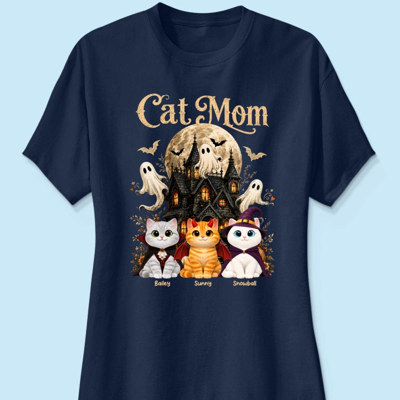 Halloween Haunted House Cat Mom Cute Cats - Personalized Shirt - Halloween Gift For Cat Lovers