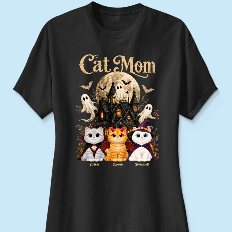 Halloween Haunted House Cat Mom Cute Cats - Personalized Shirt - Halloween Gift For Cat Lovers