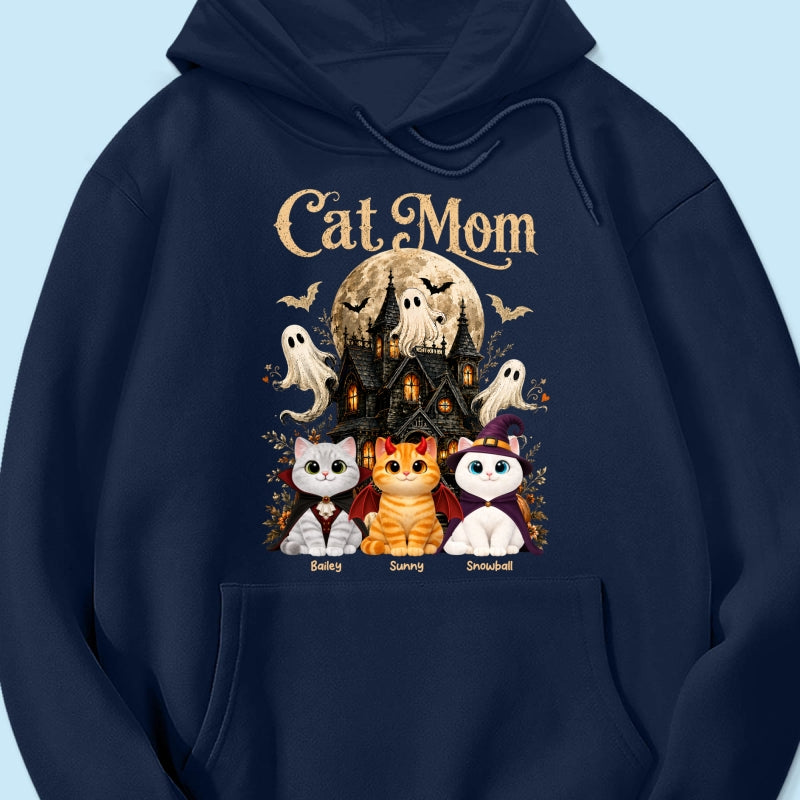 Halloween Haunted House Cat Mom Cute Cats - Personalized Shirt - Halloween Gift For Cat Lovers