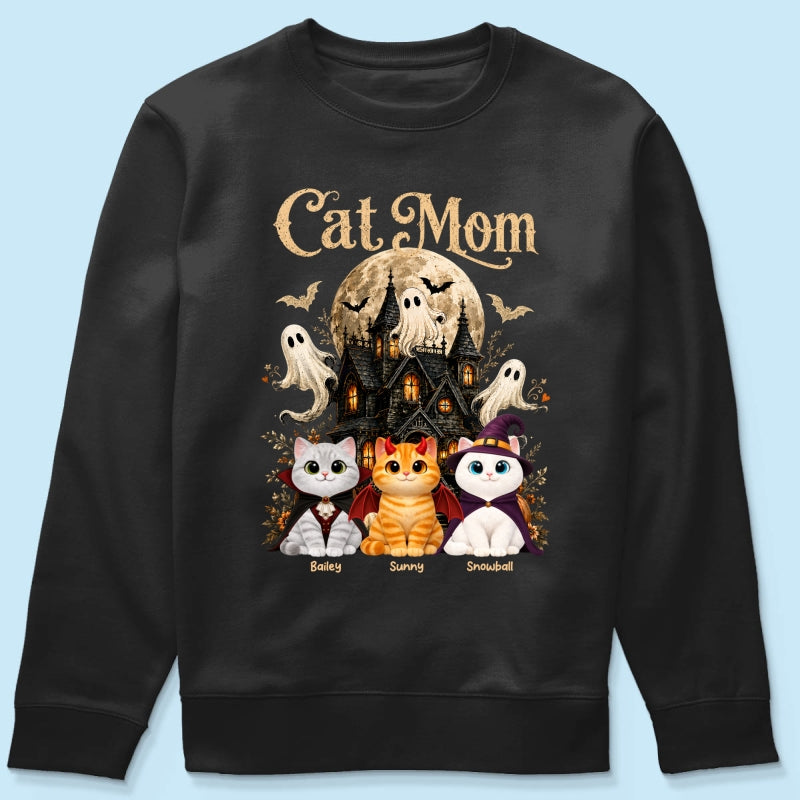 Halloween Haunted House Cat Mom Cute Cats - Personalized Shirt - Halloween Gift For Cat Lovers