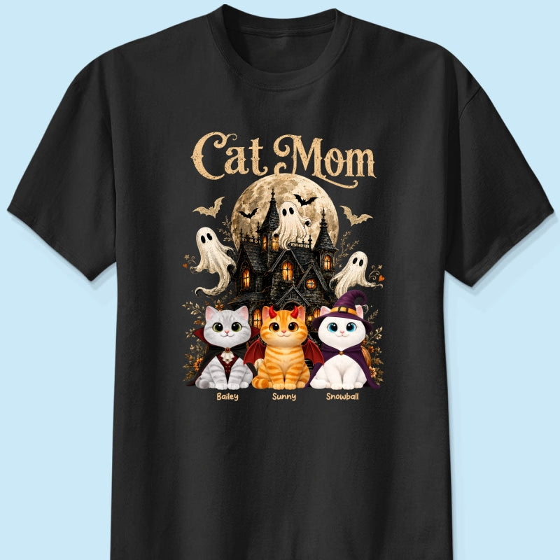 Halloween Haunted House Cat Mom Cute Cats - Personalized Shirt - Halloween Gift For Cat Lovers