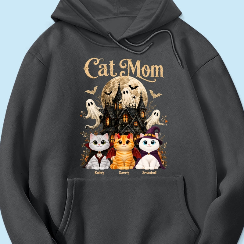 Halloween Haunted House Cat Mom Cute Cats - Personalized Shirt - Halloween Gift For Cat Lovers