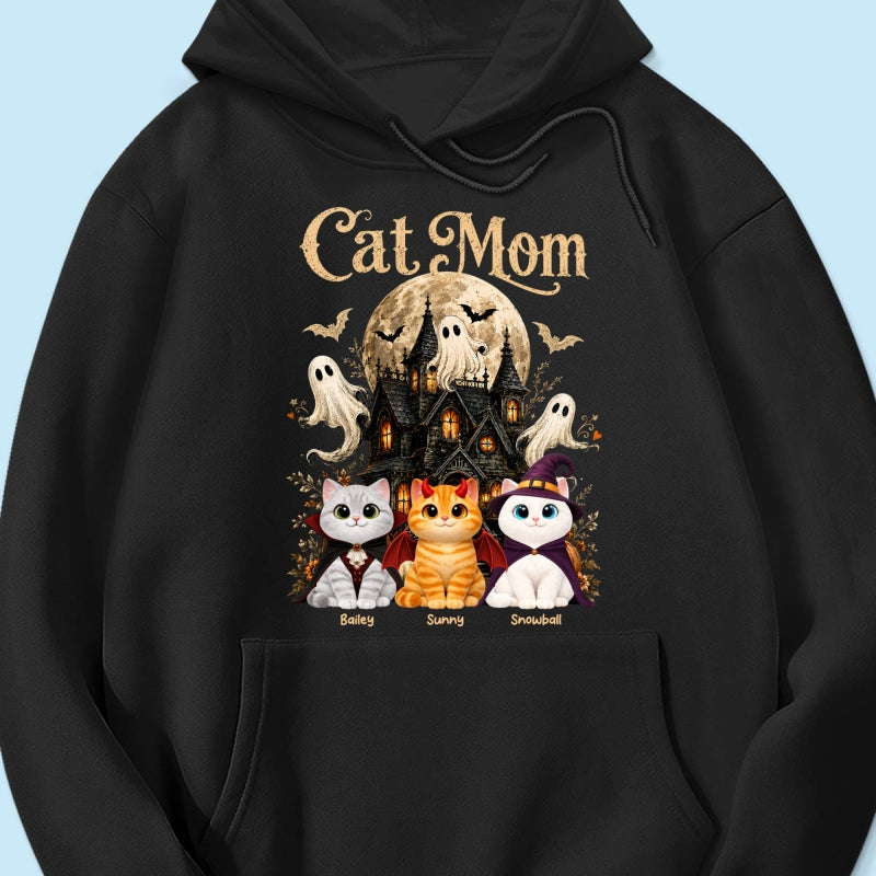 Halloween Haunted House Cat Mom Cute Cats - Personalized Shirt - Halloween Gift For Cat Lovers