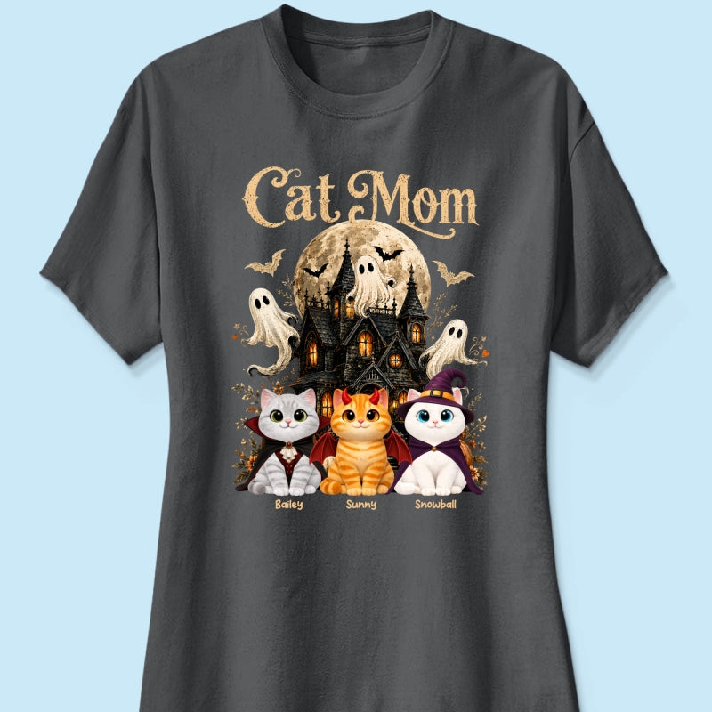 Halloween Haunted House Cat Mom Cute Cats - Personalized Shirt - Halloween Gift For Cat Lovers