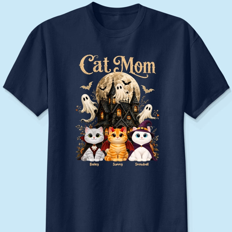 Halloween Haunted House Cat Mom Cute Cats - Personalized Shirt - Halloween Gift For Cat Lovers