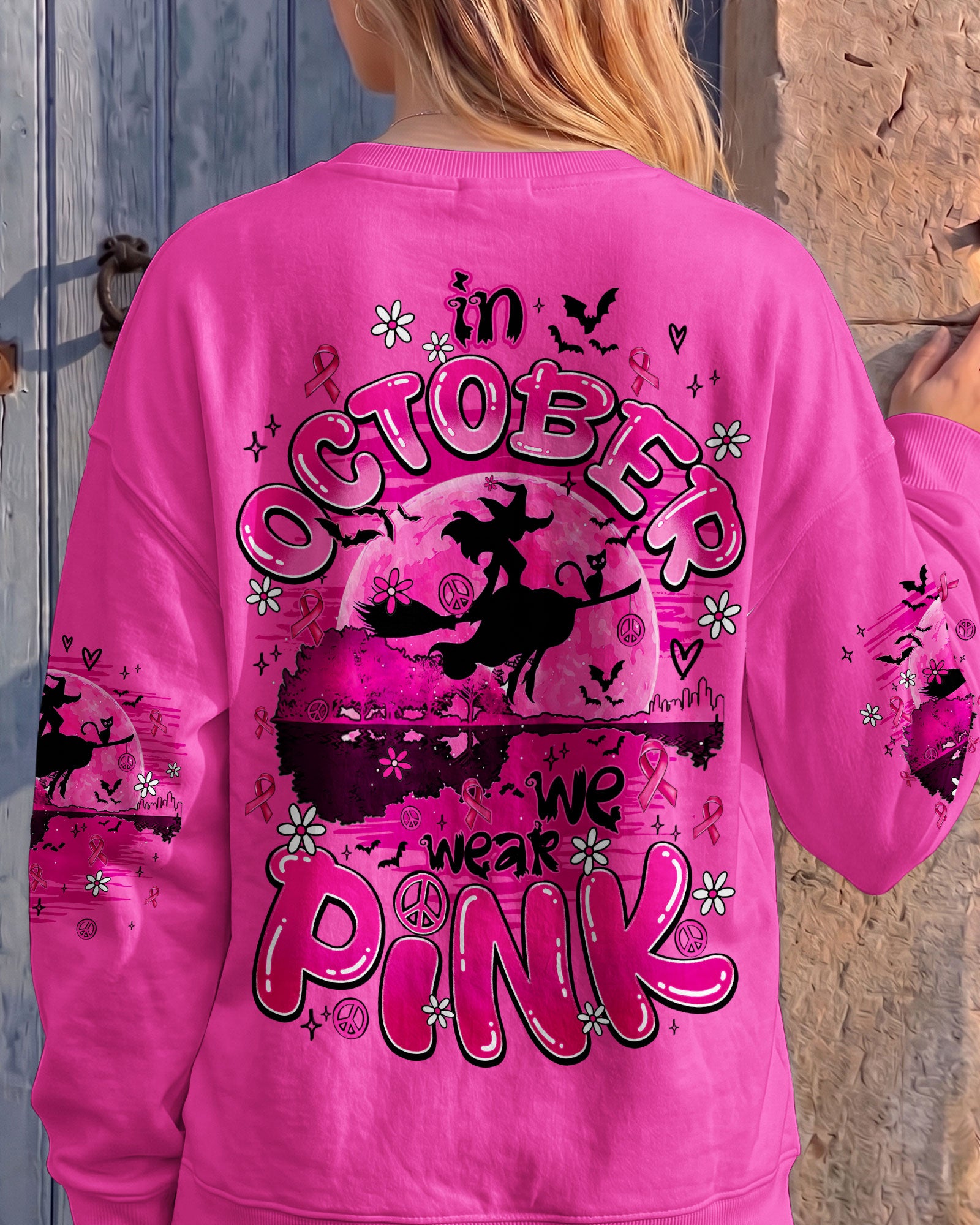 IN OCTOBER WE WEAR PINK HALLOWEEN BREAST CANCER AWARENESS ALL OVER PRINT