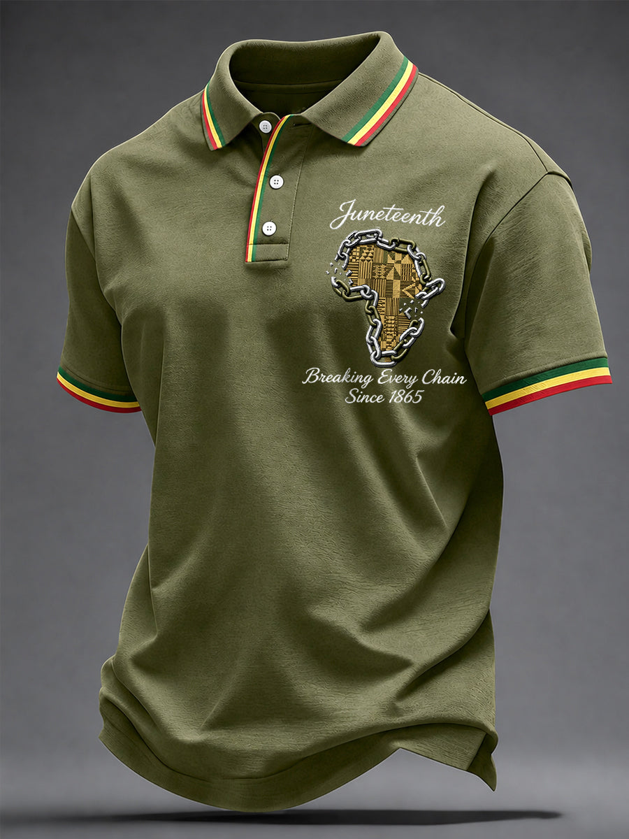 Men's Juneteenth Breaking Every Chain Since 1865 Print Casual Polo