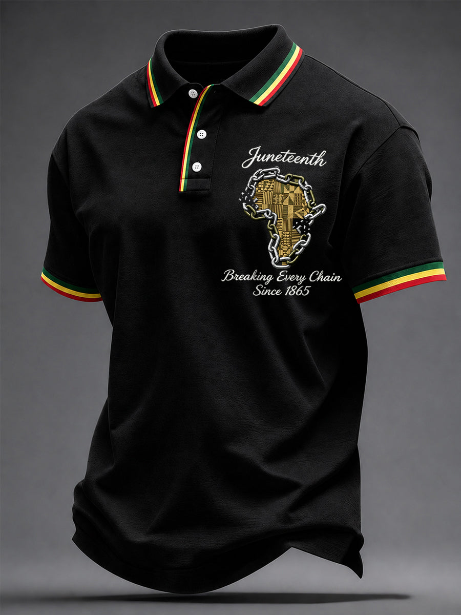Men's Juneteenth Breaking Every Chain Since 1865 Print Casual Polo