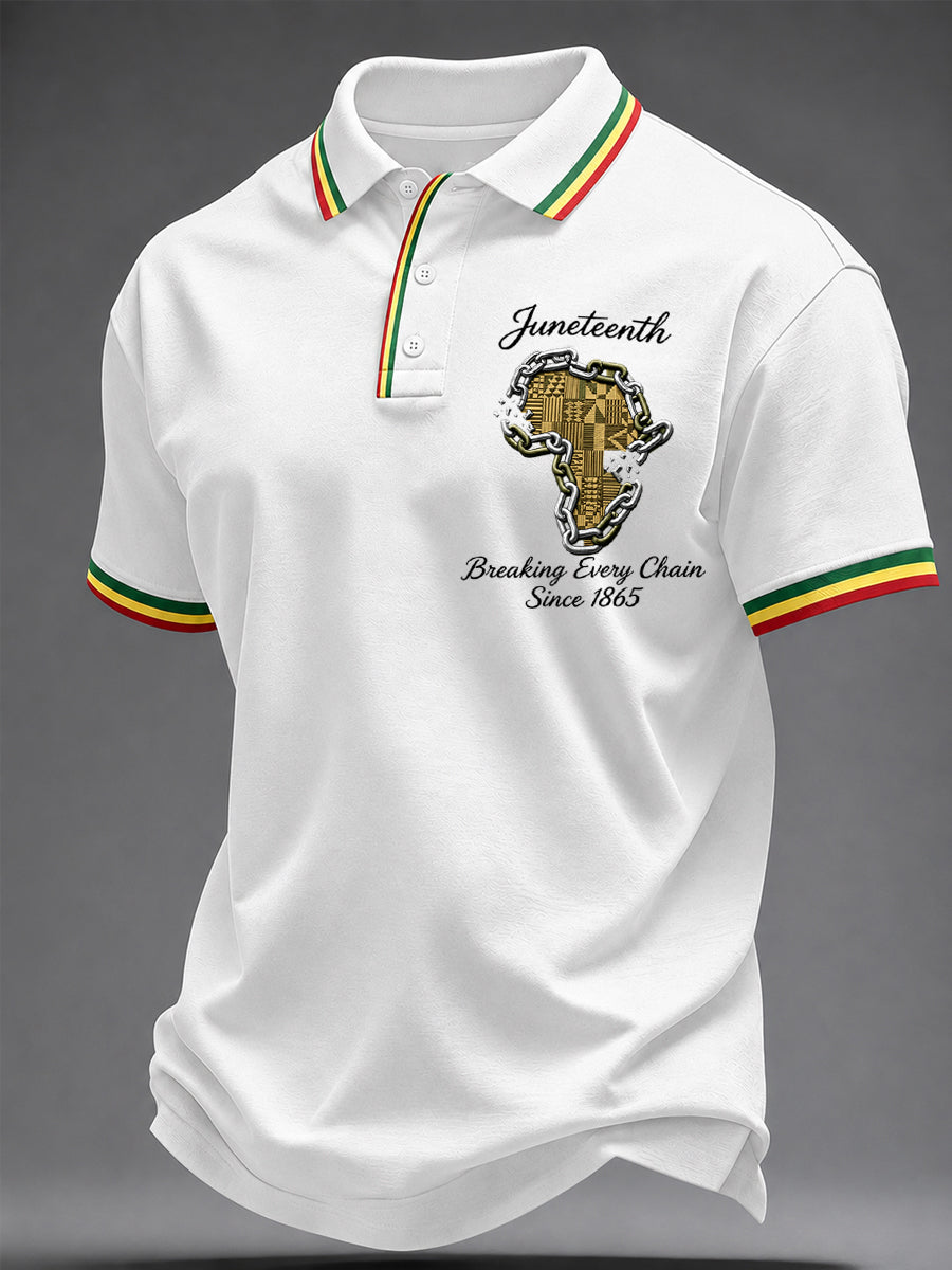 Men's Juneteenth Breaking Every Chain Since 1865 Print Casual Polo