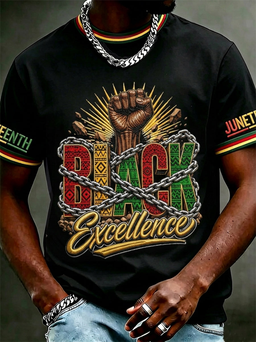 Men's Juneteenth Black Excellence Power Fist Print Casual Short Sleeve T-shirt