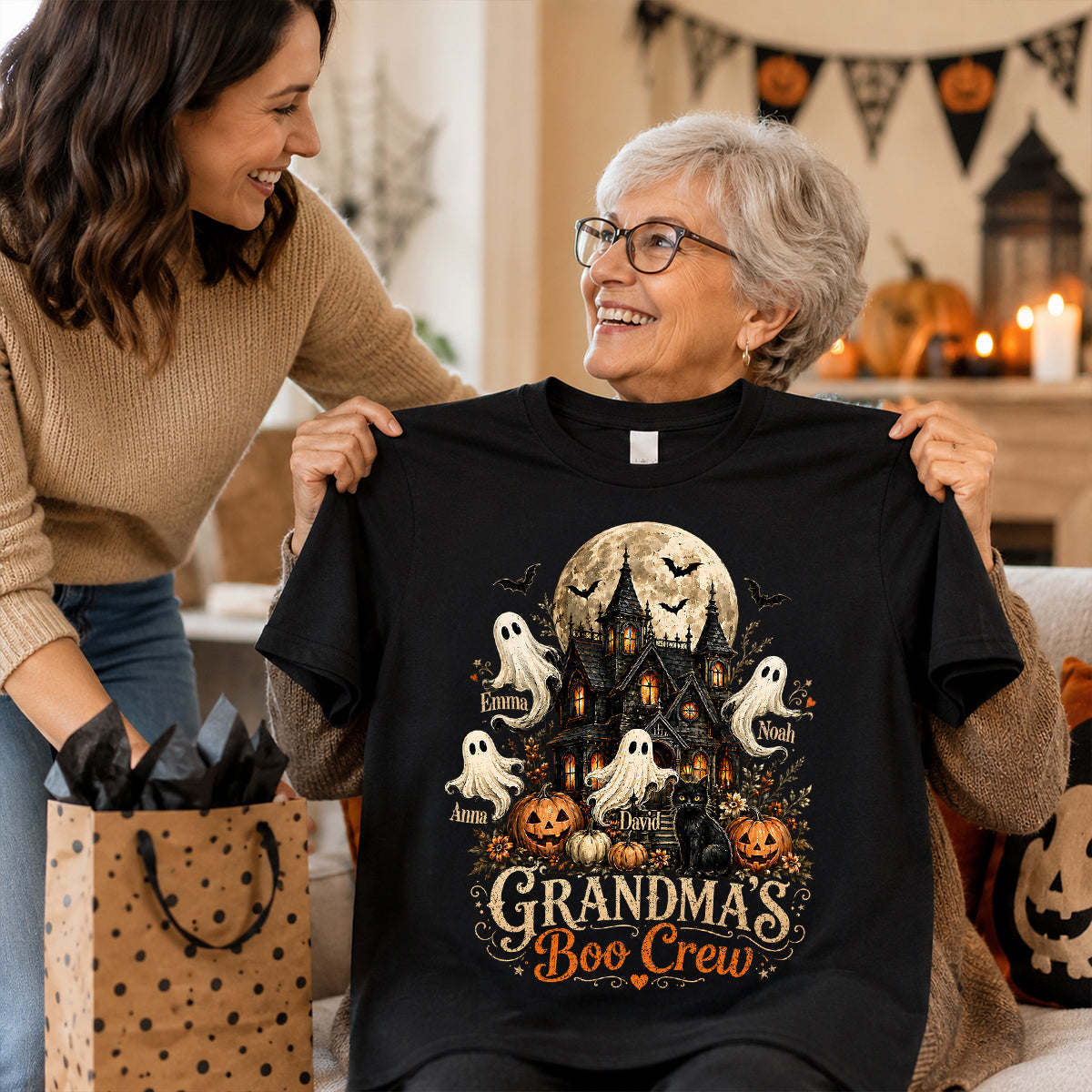 Grandma's Boo Crew Halloween Haunted House - Personalized Shirt - Gift for Grandma