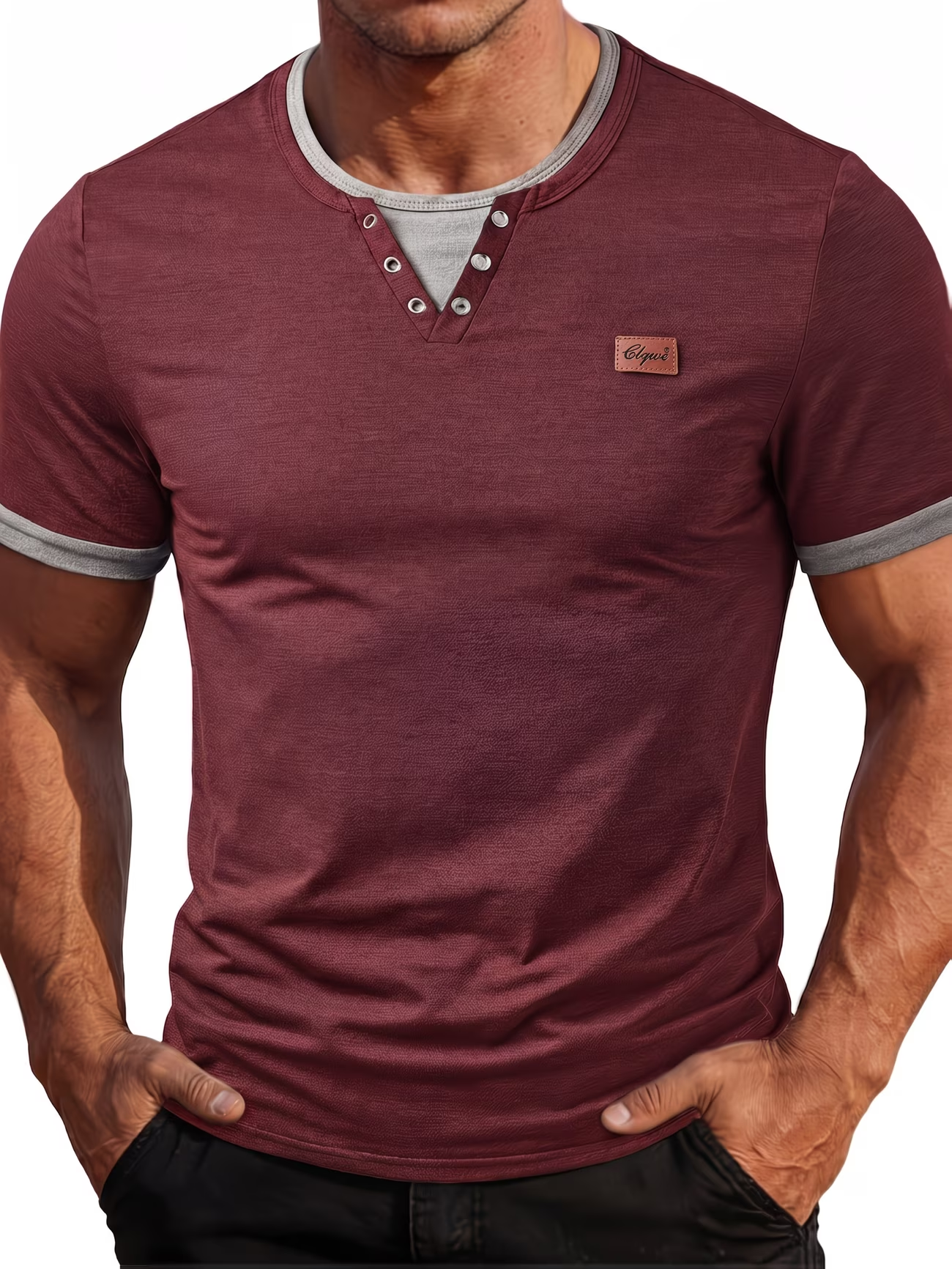 ⏰ Letzter Tag: 50% Rabatt! 🔥-Herren Henley Slim Fit Kurzarmshirt mit Leder-Patch