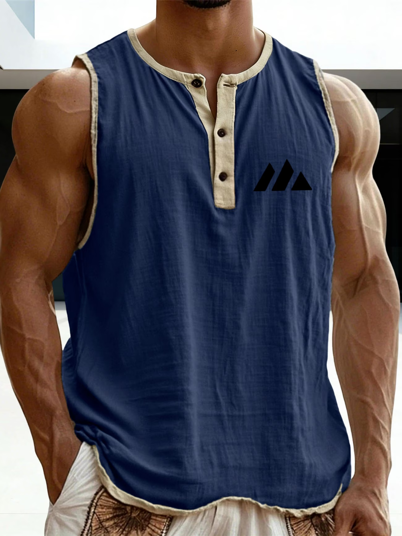 Herren Ärmelloses Henley Tanktop im lässigen Leinenlook