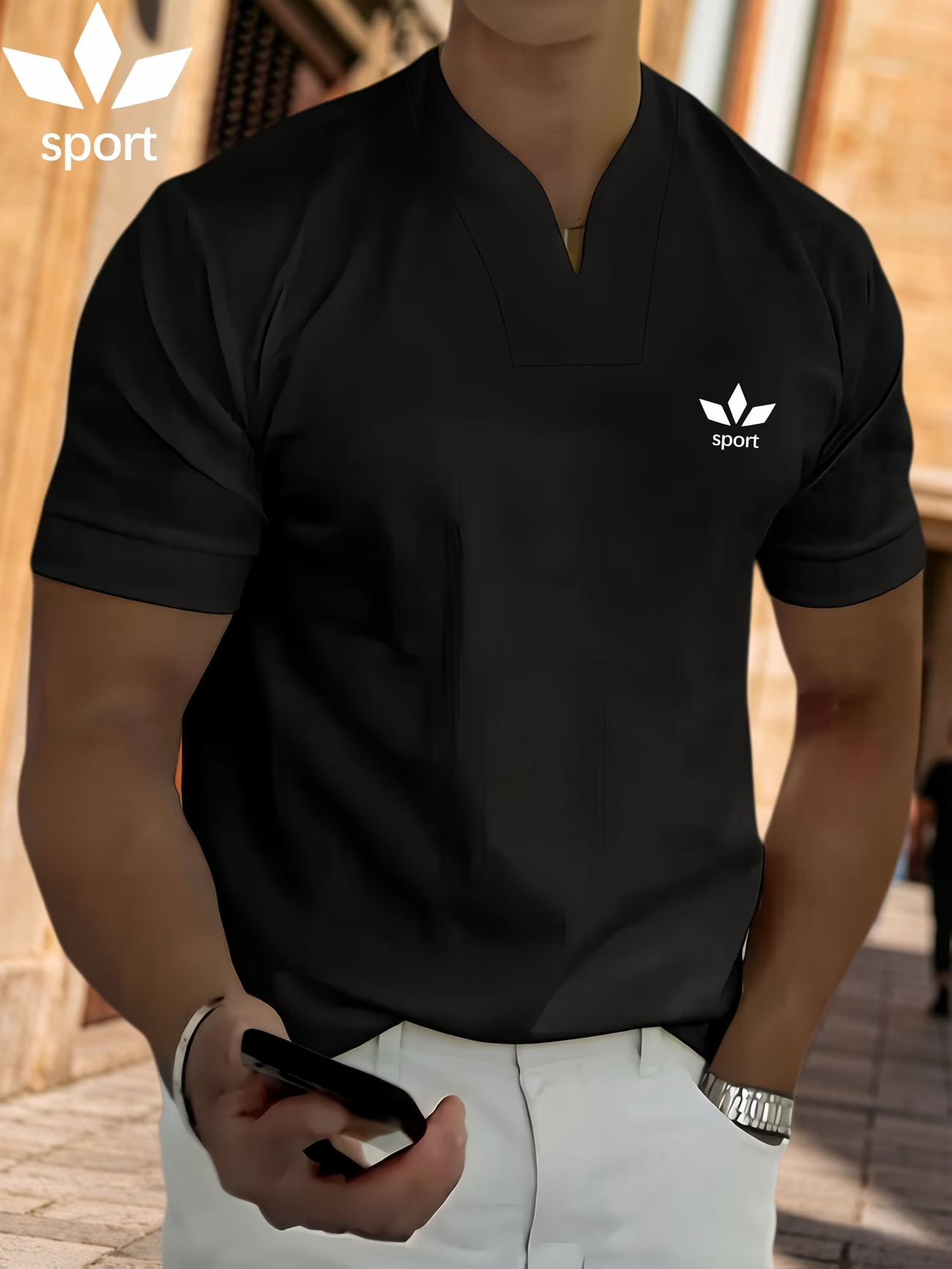 Herren Kurzarm Sportshirt mit V-Ausschnitt – leichtes Freizeitshirt