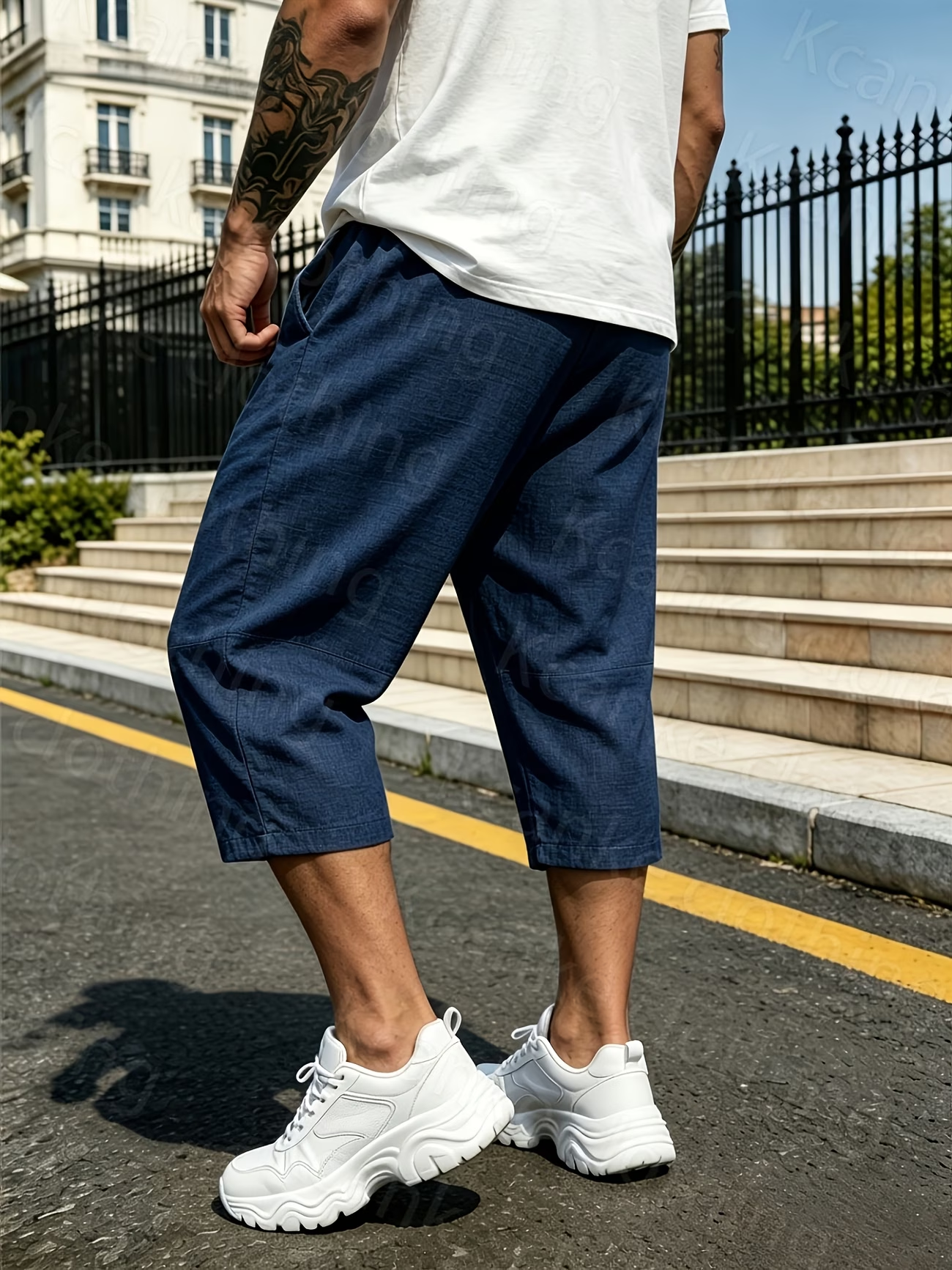 Lockere Herren-Shorts mit elastischem Bund in Leinenoptik