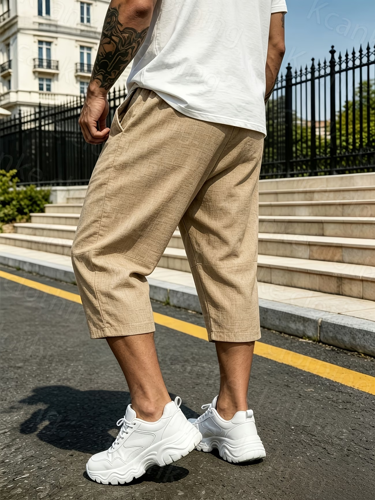 Lockere Herren-Shorts mit elastischem Bund in Leinenoptik