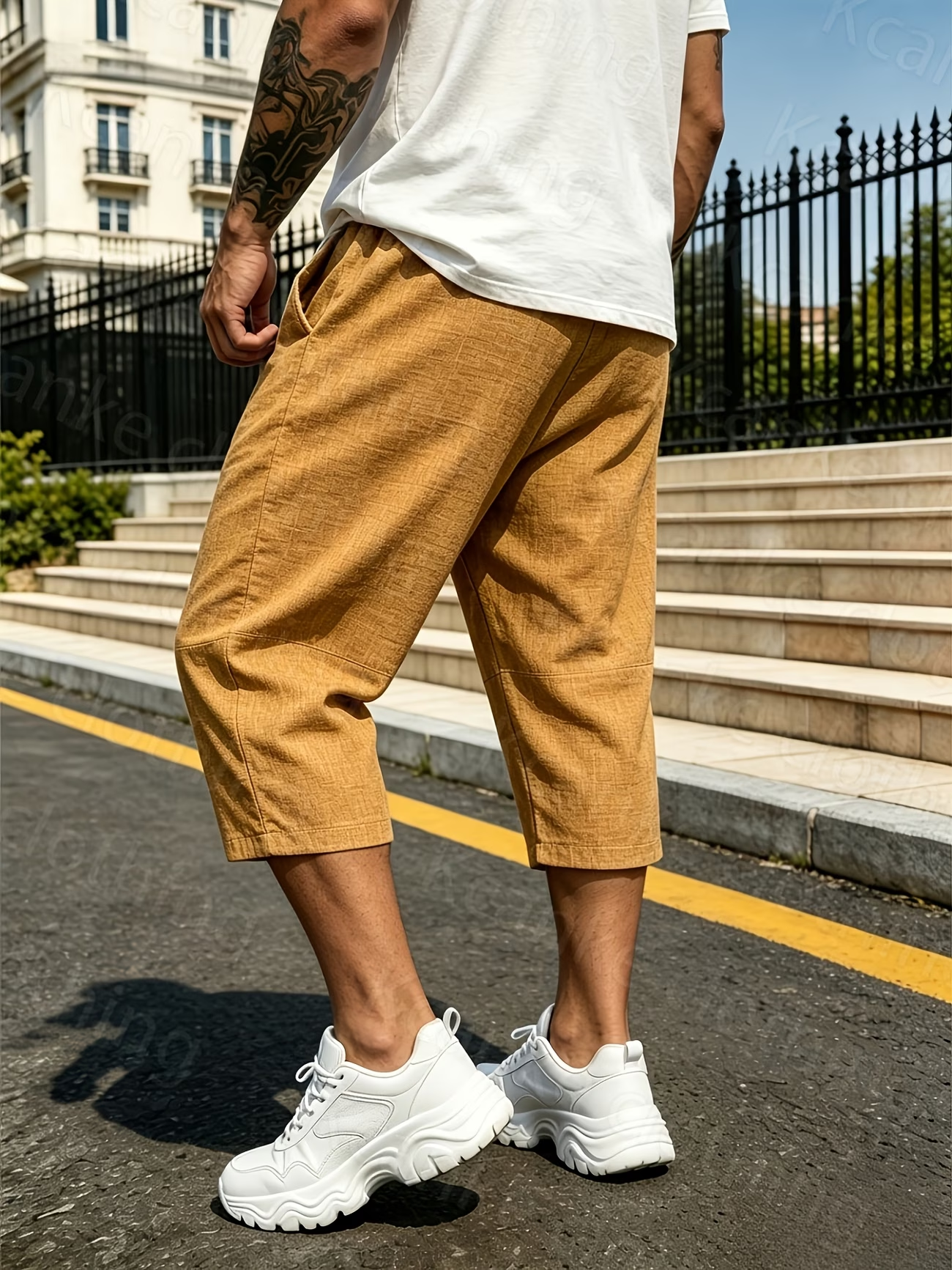 Lockere Herren-Shorts mit elastischem Bund in Leinenoptik