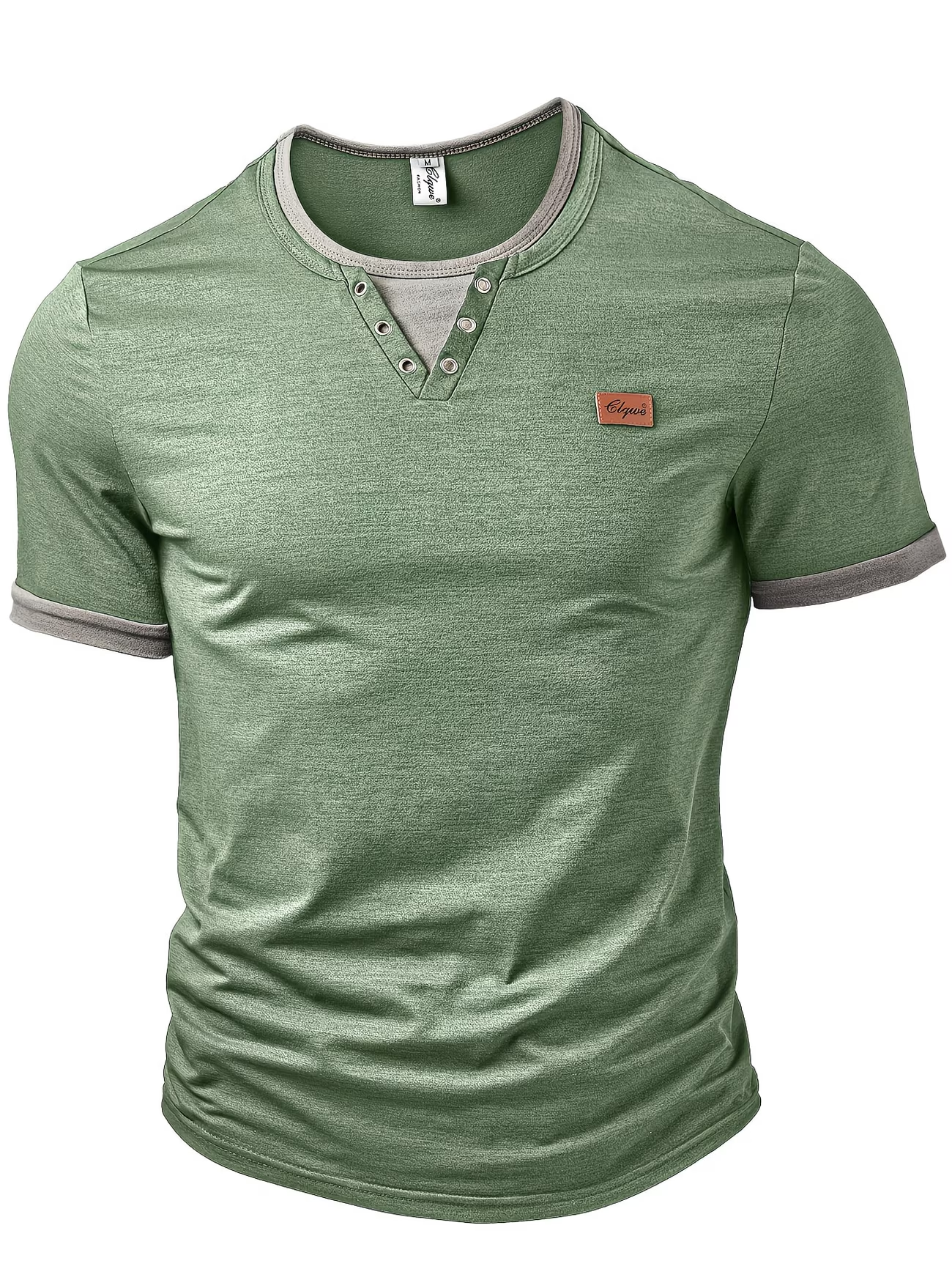 ⏰ Letzter Tag: 50% Rabatt! 🔥-Herren Henley Slim Fit Kurzarmshirt mit Leder-Patch