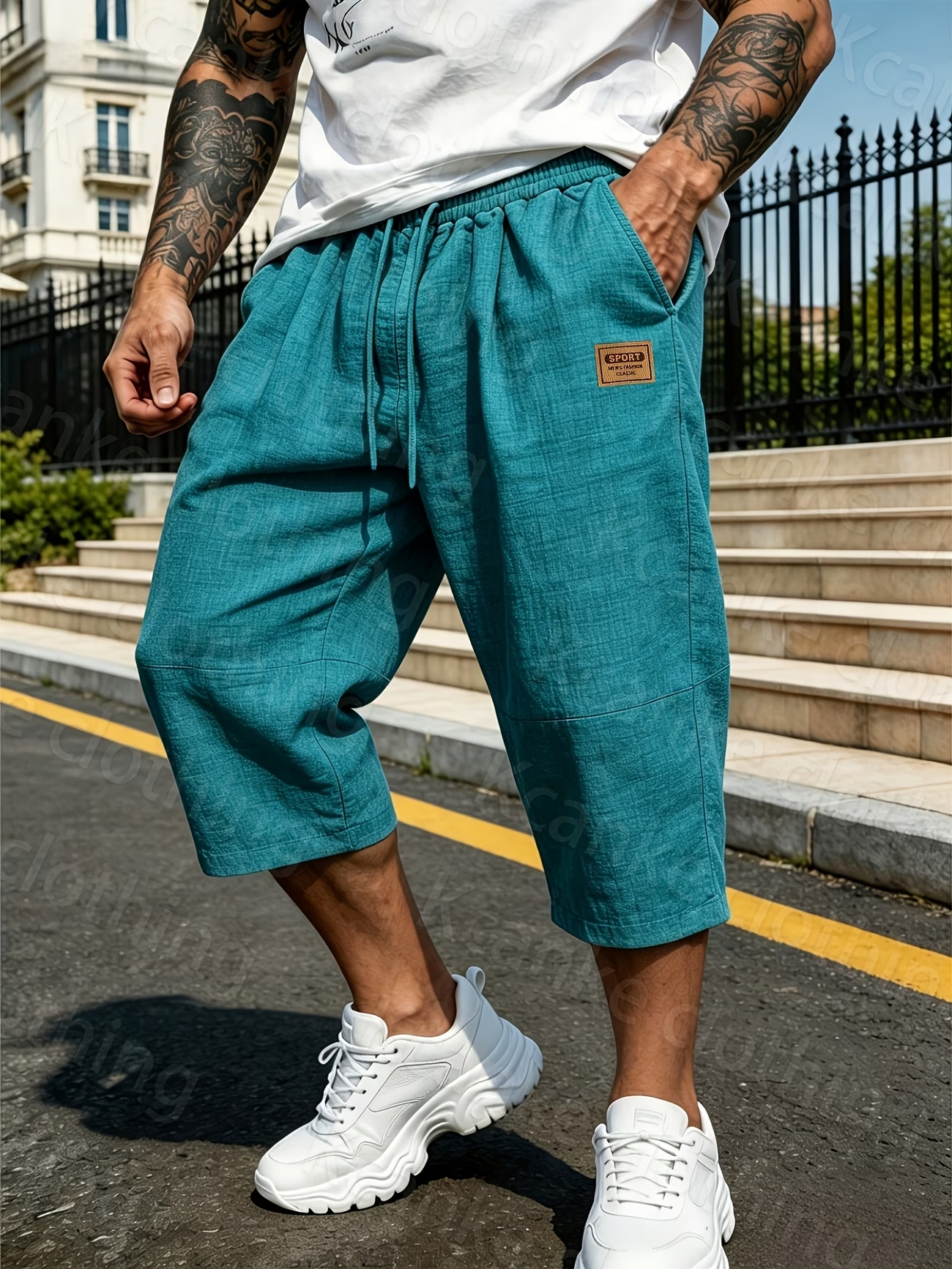 Lockere Herren-Shorts mit elastischem Bund in Leinenoptik