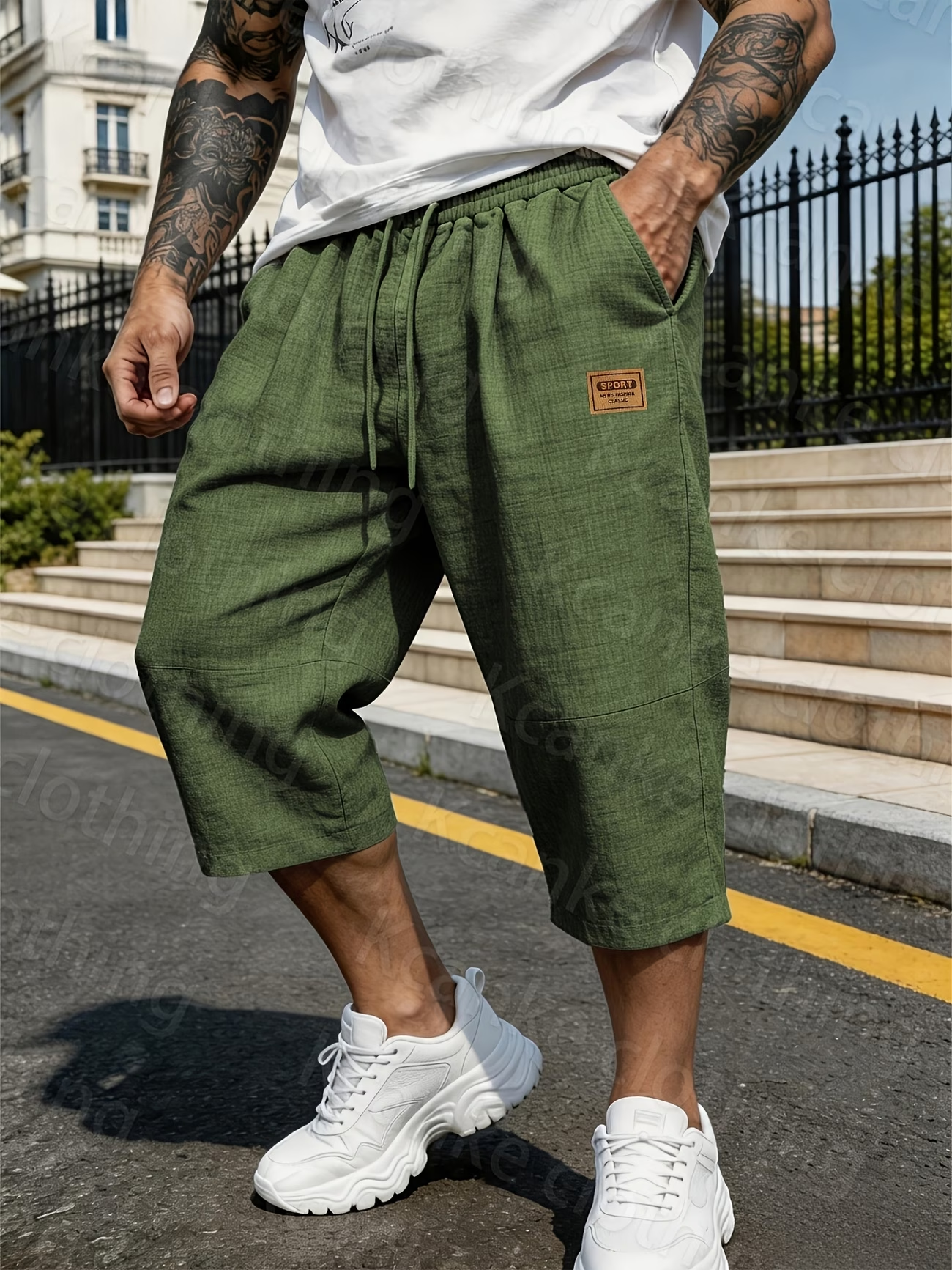 Lockere Herren-Shorts mit elastischem Bund in Leinenoptik