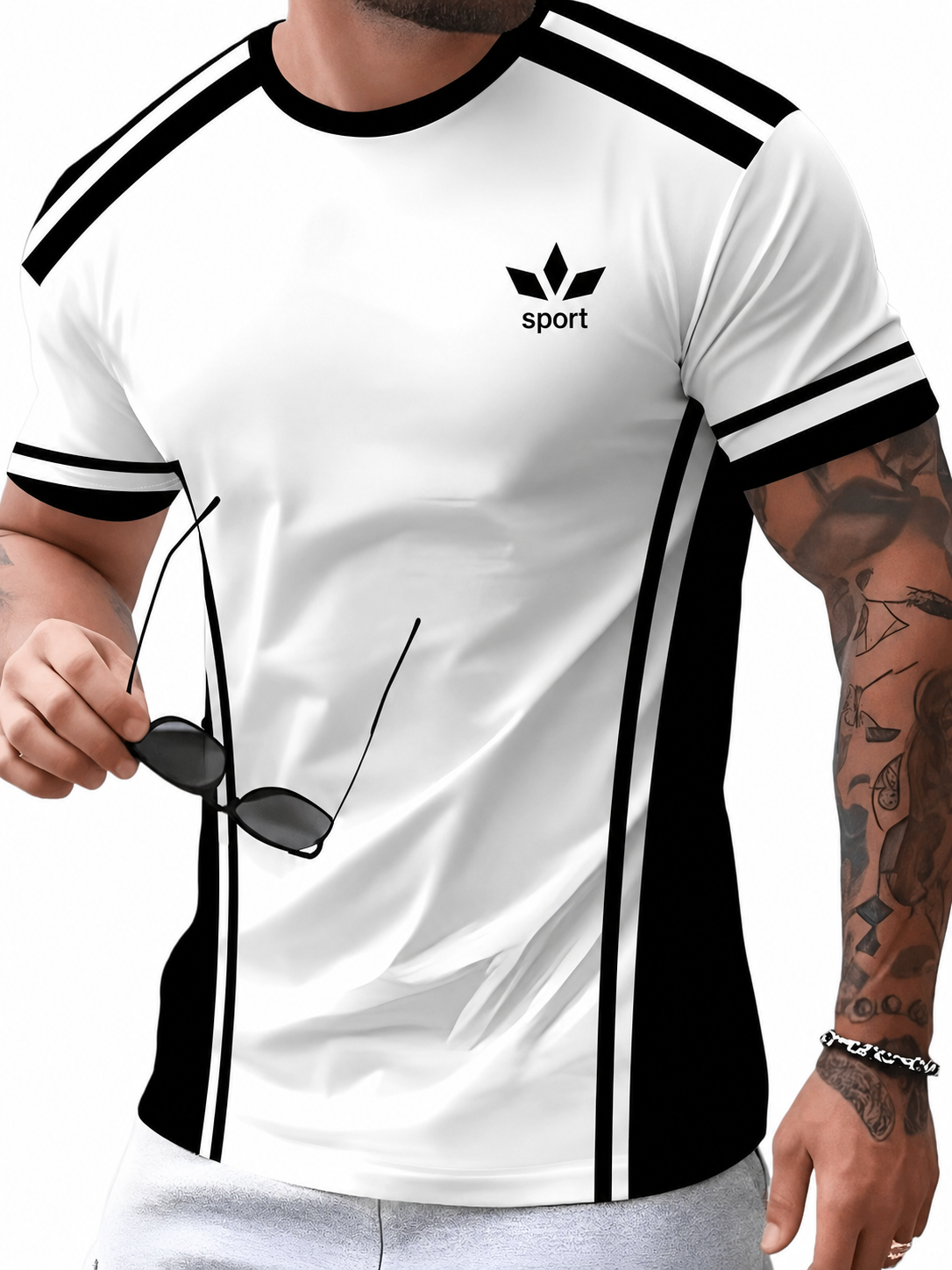 Sportliches Herren Kurzarmshirt mit Kontraststreifen in sieben Farben