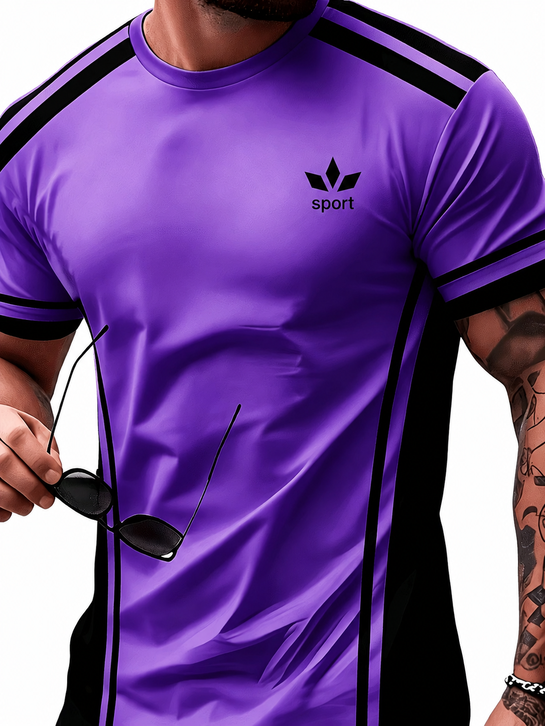 Sportliches Herren Kurzarmshirt mit Kontraststreifen in sieben Farben