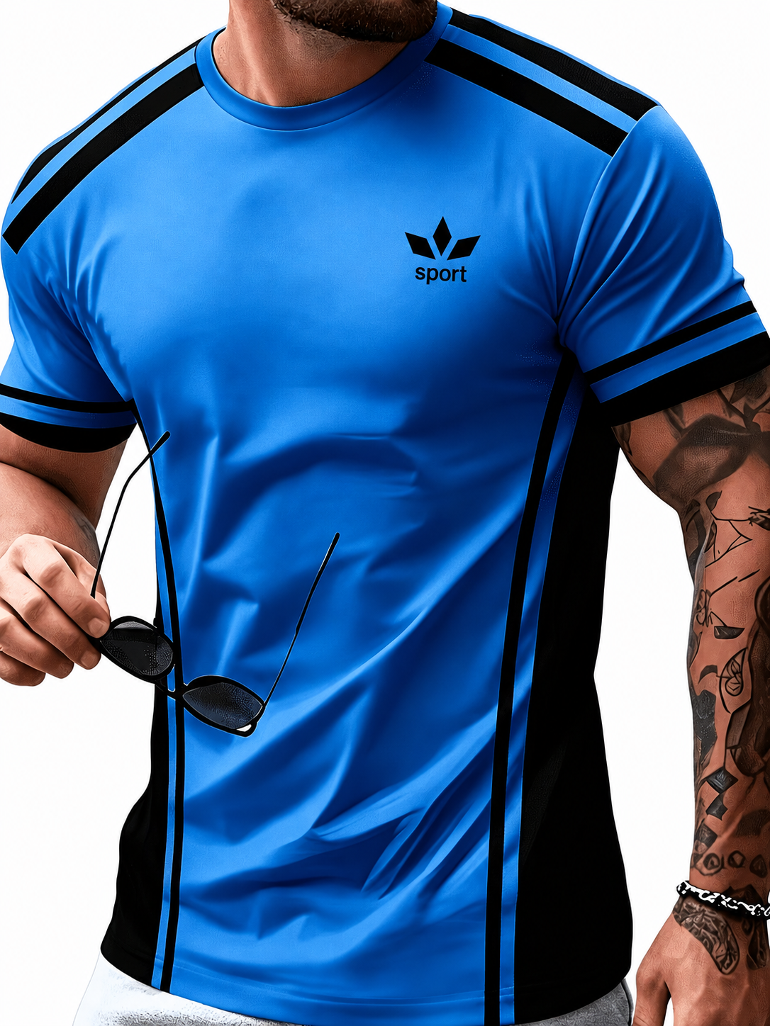 Sportliches Herren Kurzarmshirt mit Kontraststreifen in sieben Farben