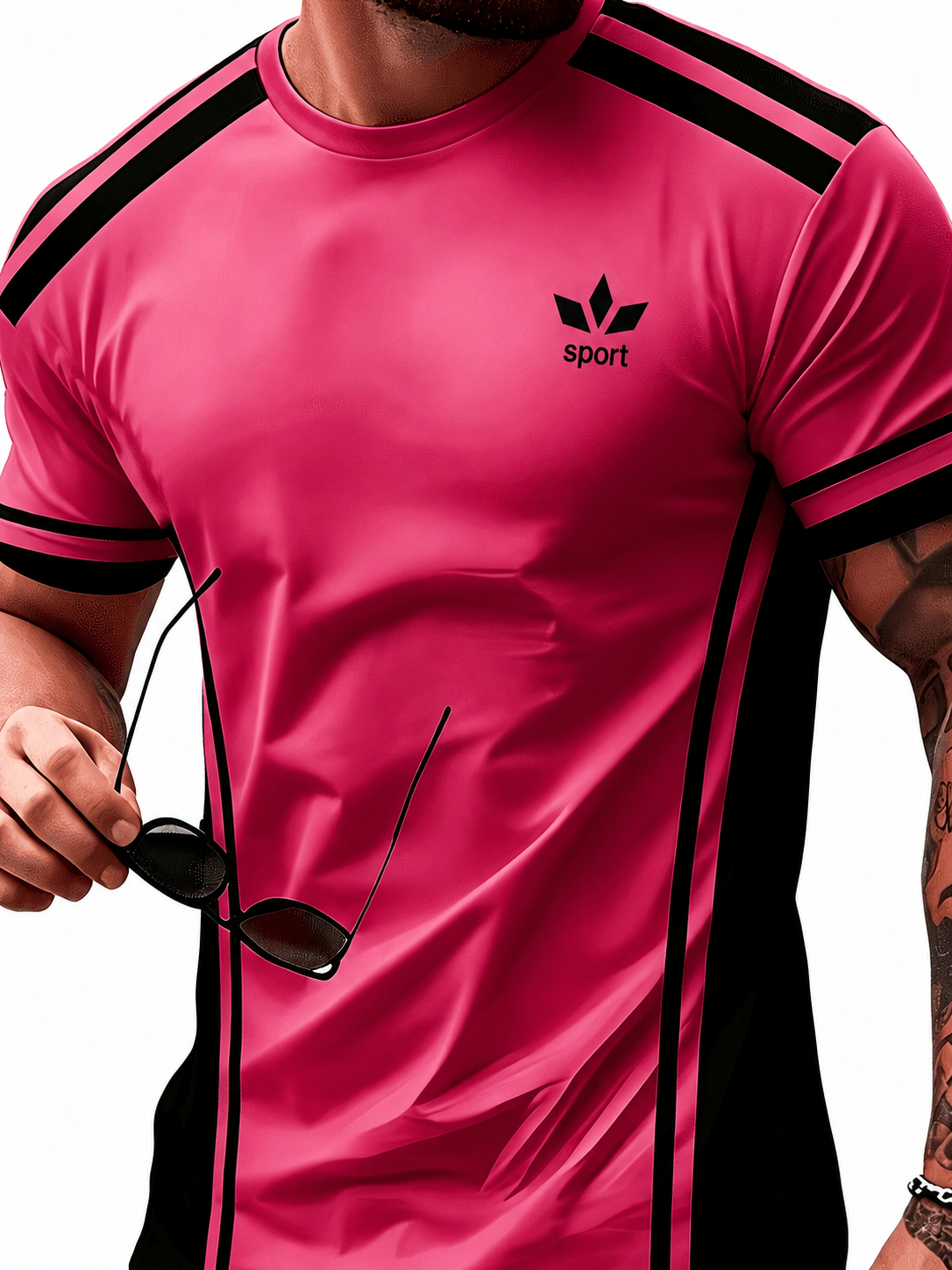 Sportliches Herren Kurzarmshirt mit Kontraststreifen in sieben Farben