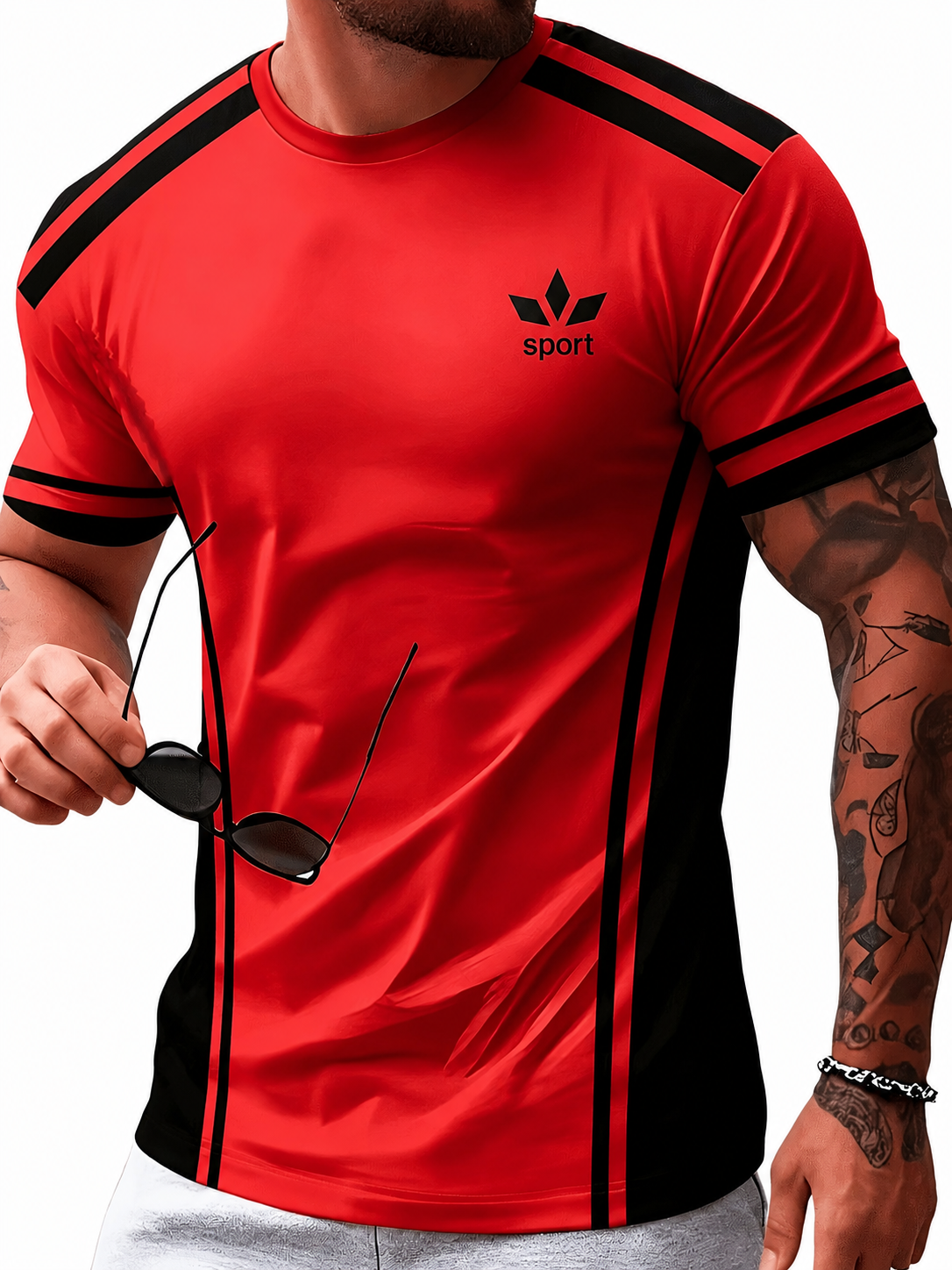 Sportliches Herren Kurzarmshirt mit Kontraststreifen in sieben Farben