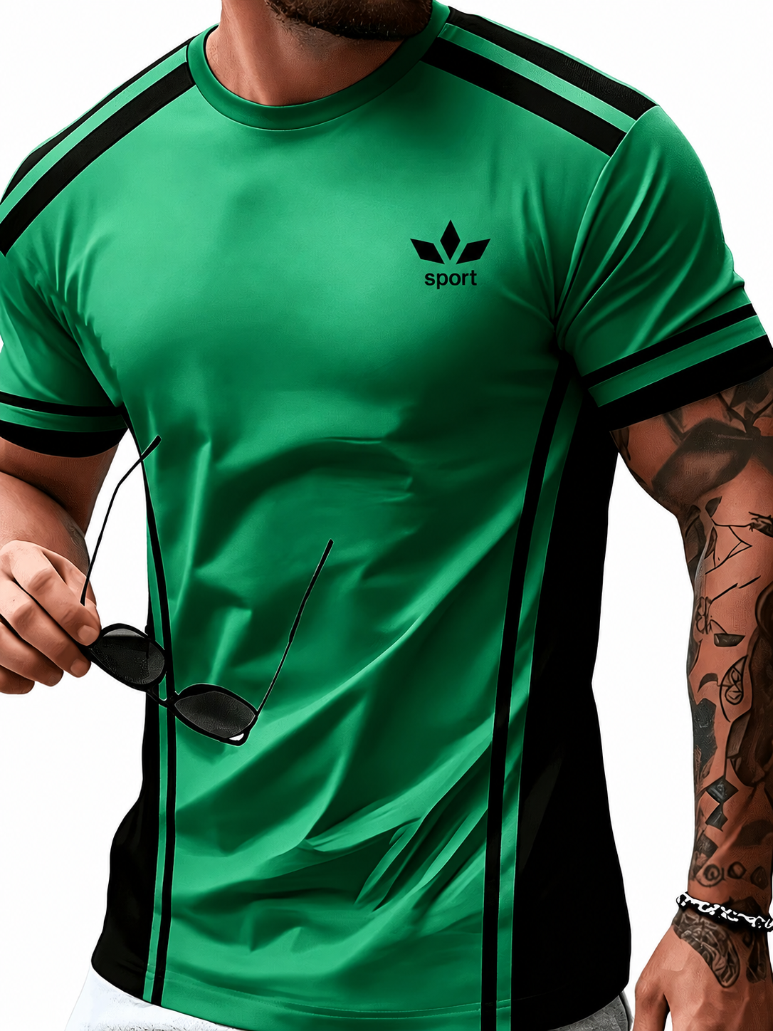 Sportliches Herren Kurzarmshirt mit Kontraststreifen in sieben Farben