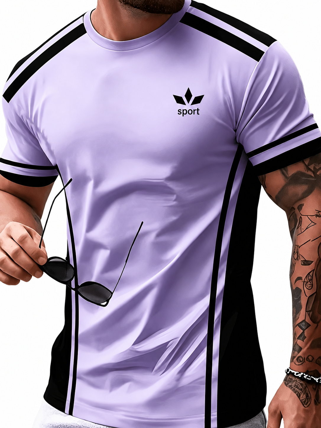 Sportliches Herren Kurzarmshirt mit Kontraststreifen in sieben Farben